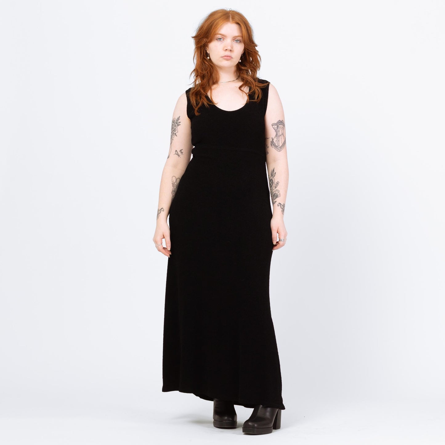 Vintage 90s Slinky Black Maxi Tank Dress - Medium to Large | Sleeveless Stretchy Minimalist Grunge Dress