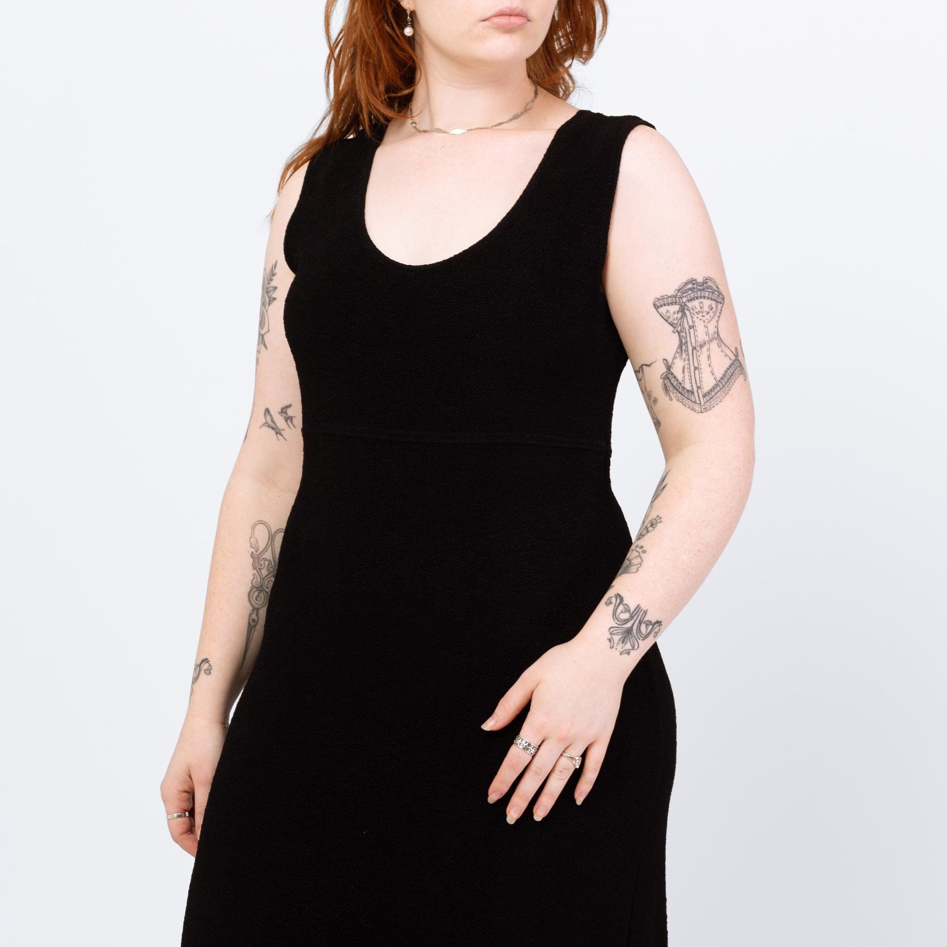 Vintage 90s Slinky Black Maxi Tank Dress - Medium to Large | Sleeveless Stretchy Minimalist Grunge Dress