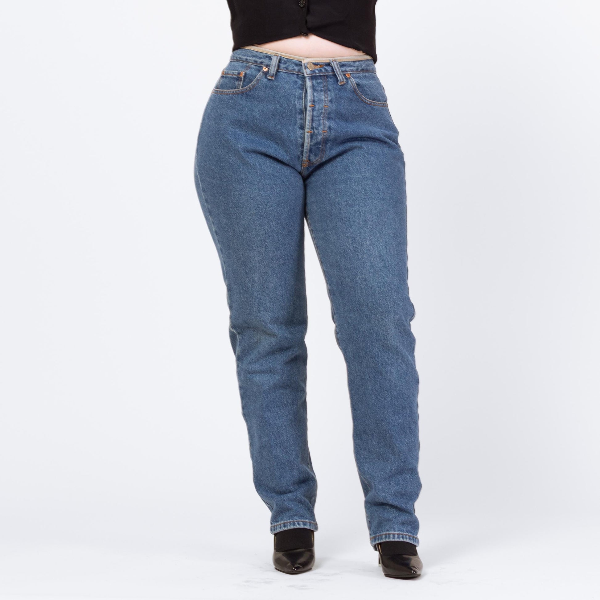 Vintage 90s Calvin Klein High Waisted Yoked Jeans - Large, 31" Waist | CK Medium Wash Denim Slim Straight Mom Jeans