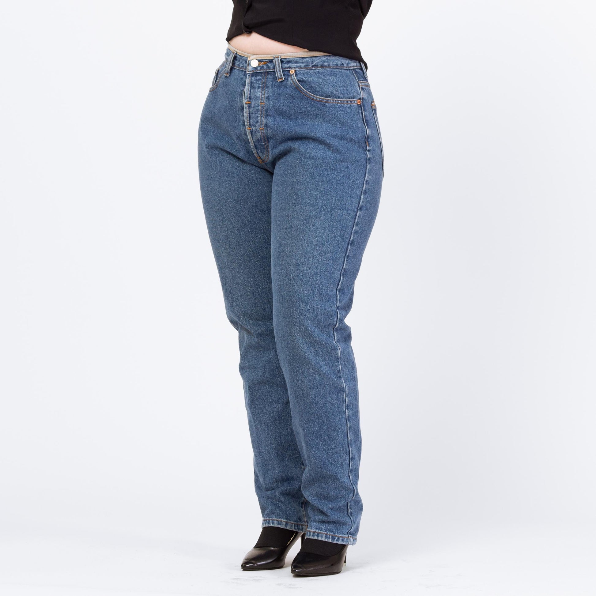 Vintage 90s Calvin Klein High Waisted Yoked Jeans - Large, 31" Waist | CK Medium Wash Denim Slim Straight Mom Jeans