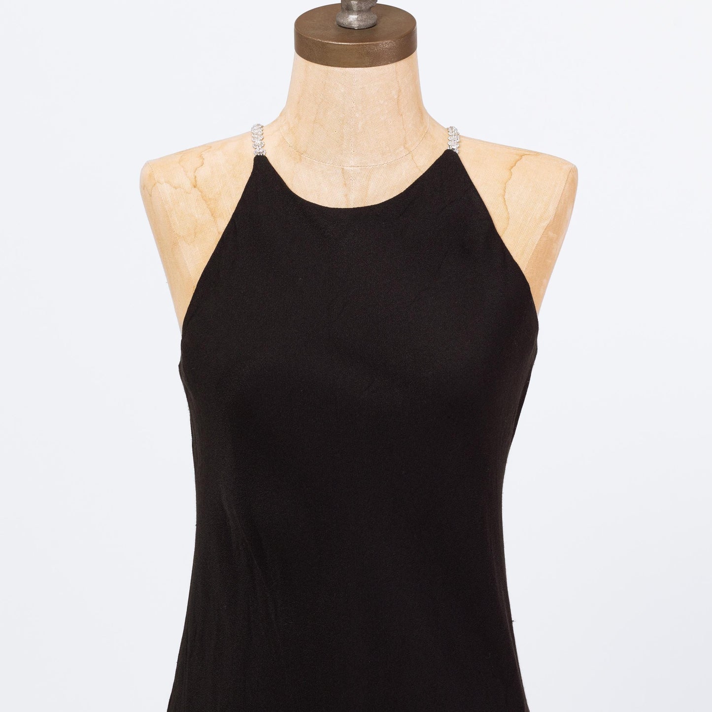 Vintage 90s Black Jeweled Flower Strap Maxi Dress - Small | Formal Bias Cut Racerback Gown