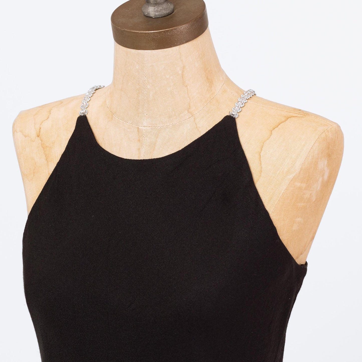 Vintage 90s Black Jeweled Flower Strap Maxi Dress - Small | Formal Bias Cut Racerback Gown