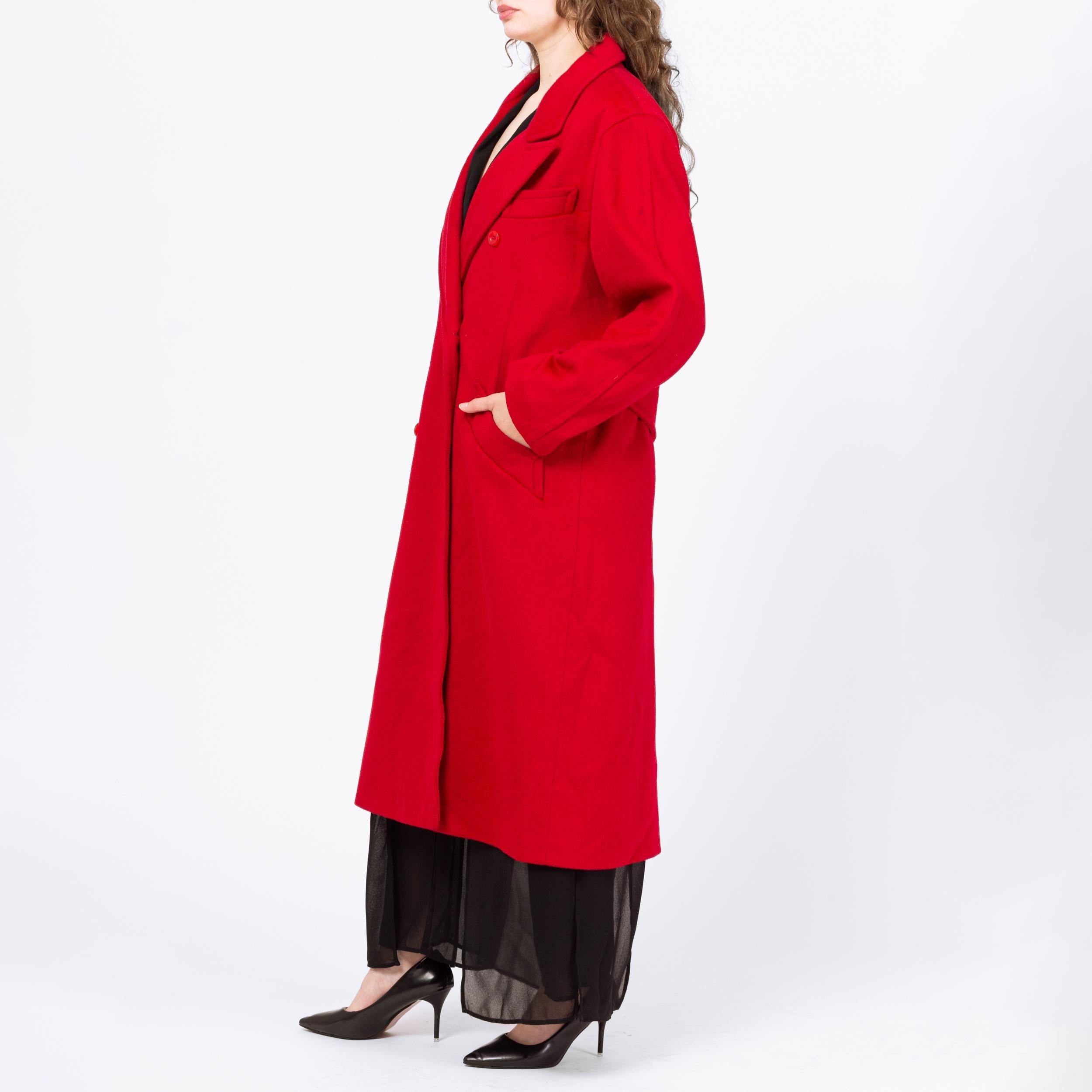Vintage 80s Red Double Breasted Wool Overcoat - Medium to Large