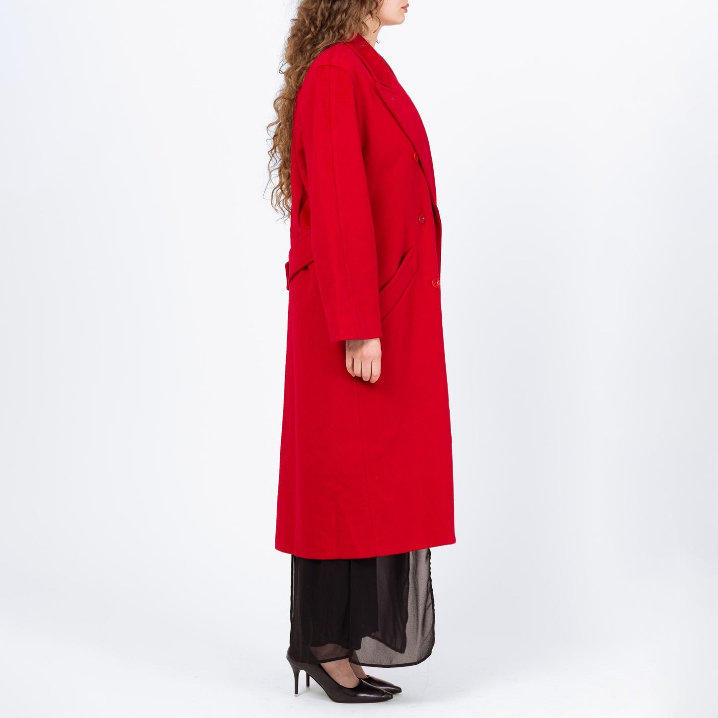 Vintage 80s Red Double Breasted Wool Overcoat - Medium to Large | Charter Club Button Up Long Winter Coat