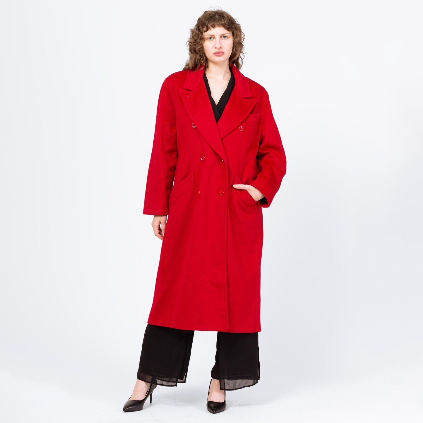 Vintage 80s Red Double Breasted Wool Overcoat - Medium to Large | Charter Club Button Up Long Winter Coat