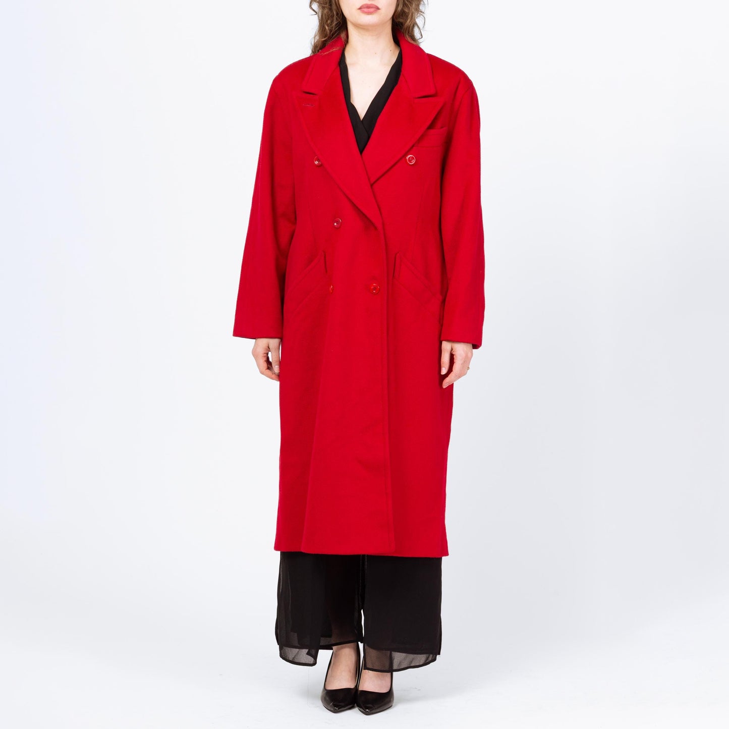 Vintage 80s Red Double Breasted Wool Overcoat - Medium to Large | Charter Club Button Up Long Winter Coat