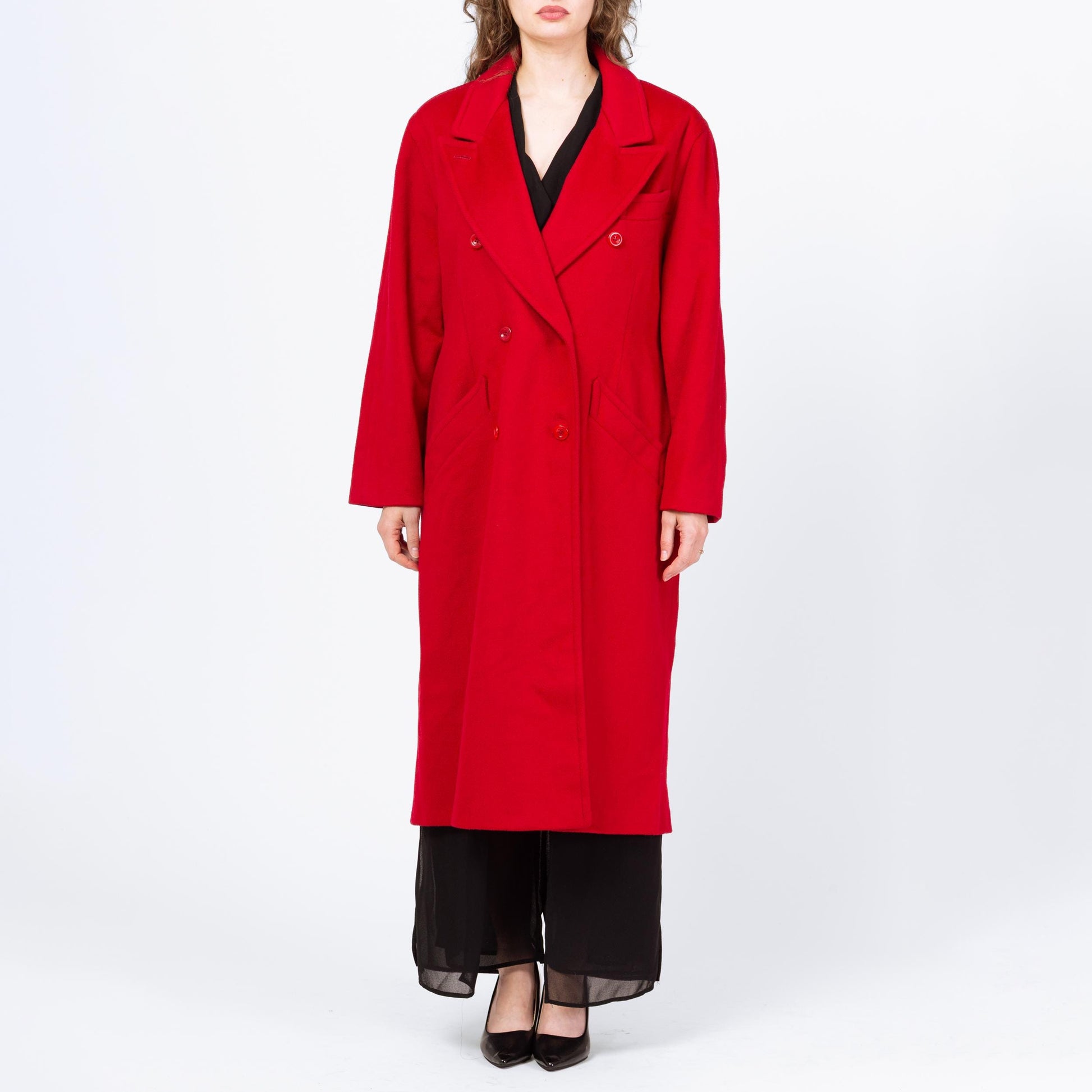 Vintage 80s Red Double Breasted Wool Overcoat - Medium to Large | Charter Club Button Up Long Winter Coat