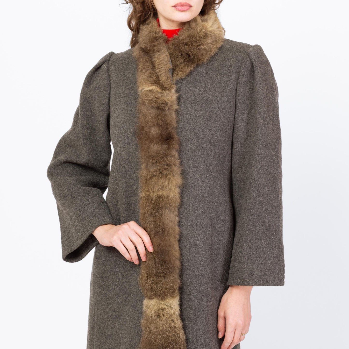 Vintage 70s Grey Wool Fur Trim Coat - Small to Medium | Button Up Long Winter Overcoat