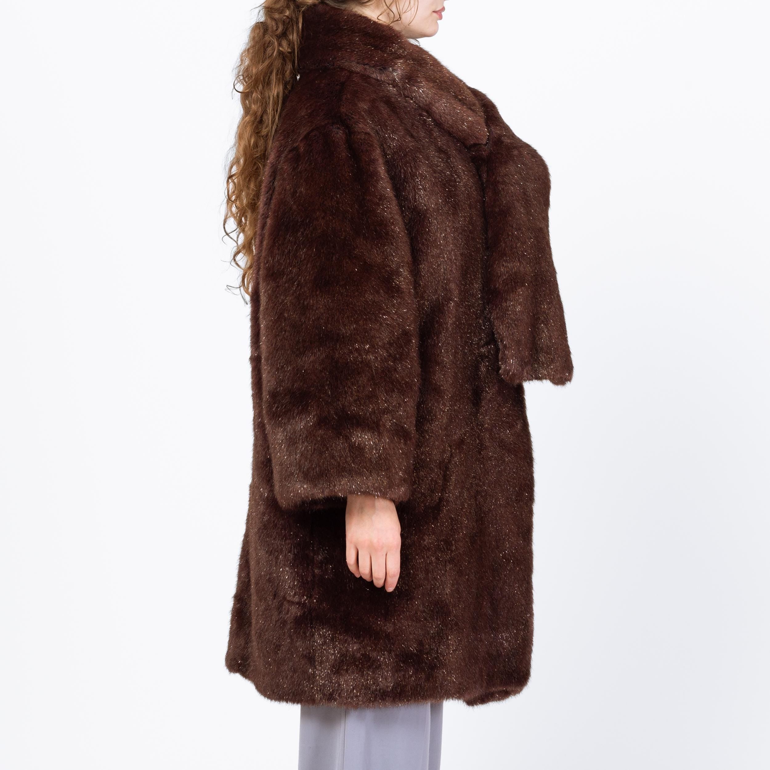 Vintage 80s Guy Laroche Mahogany Faux Fur Scarf Coat - Medium