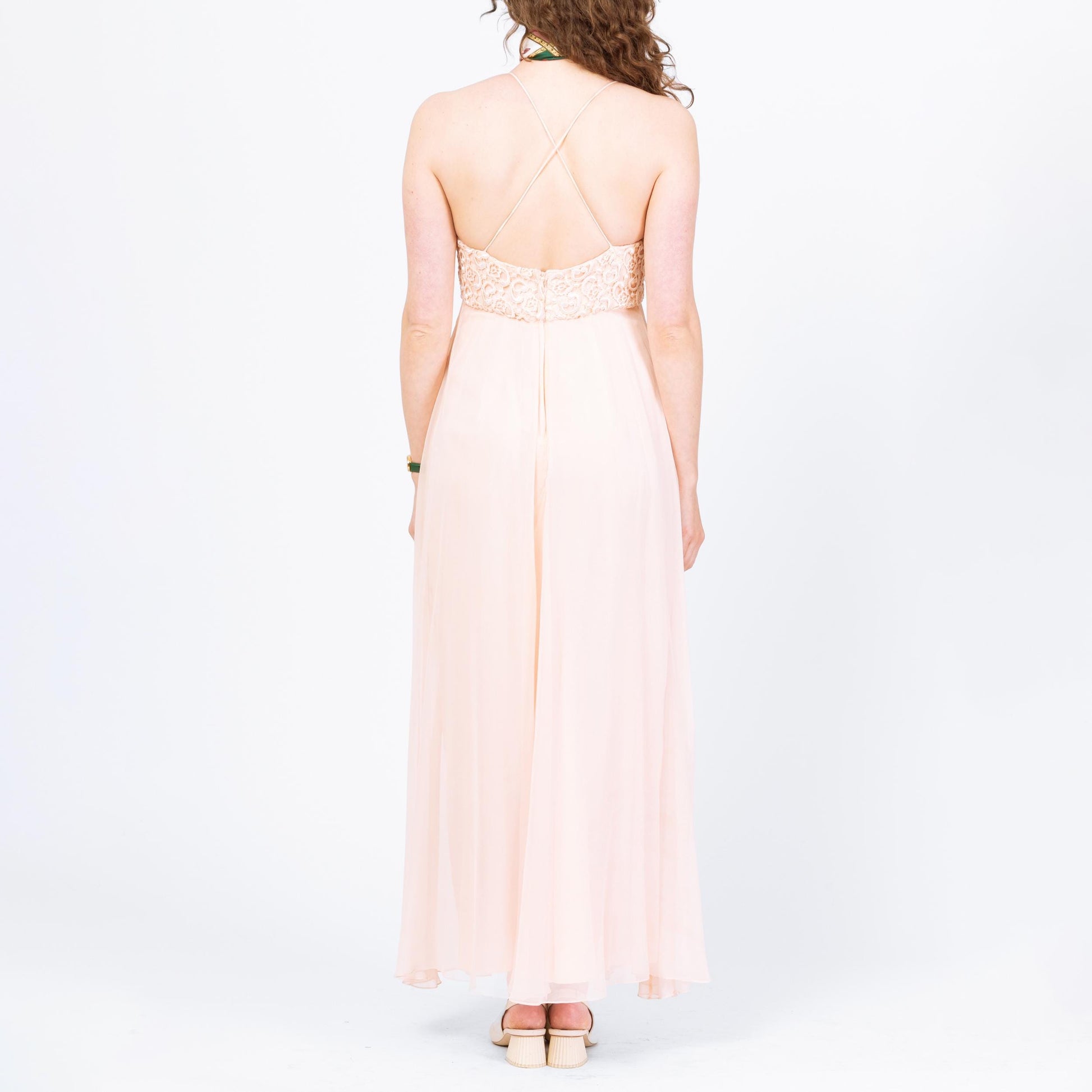 Vintage 90s Cache Blush Pink Silk Gown - Medium, Size 8 | Pastel Chiffon Y2K Maxi Prom Dress