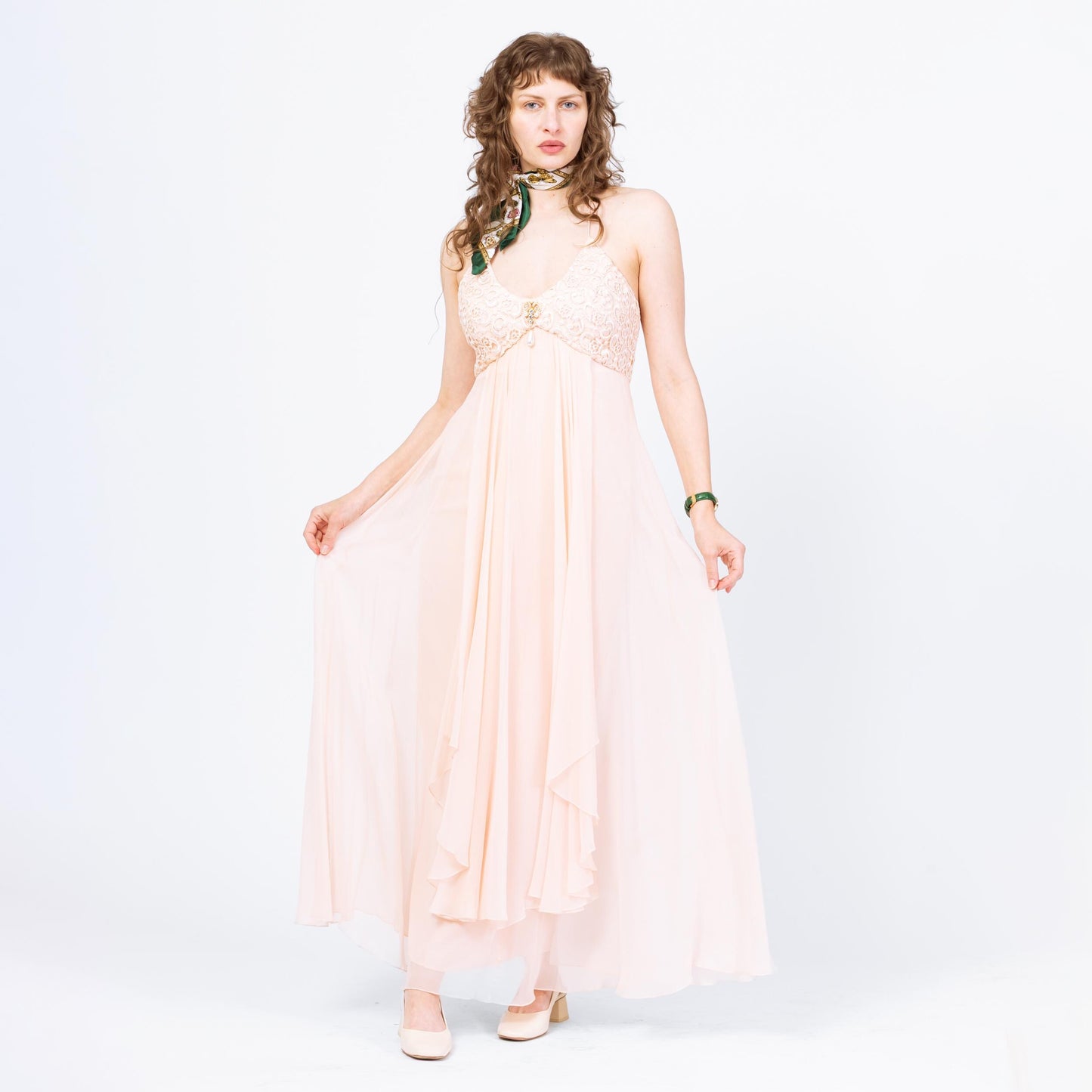 Vintage 90s Cache Blush Pink Silk Gown - Medium, Size 8 | Pastel Chiffon Y2K Maxi Prom Dress