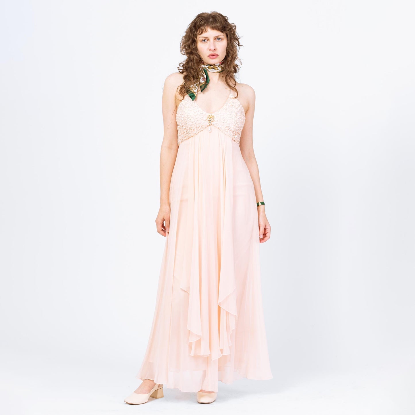 Vintage 90s Cache Blush Pink Silk Gown - Medium, Size 8 | Pastel Chiffon Y2K Maxi Prom Dress
