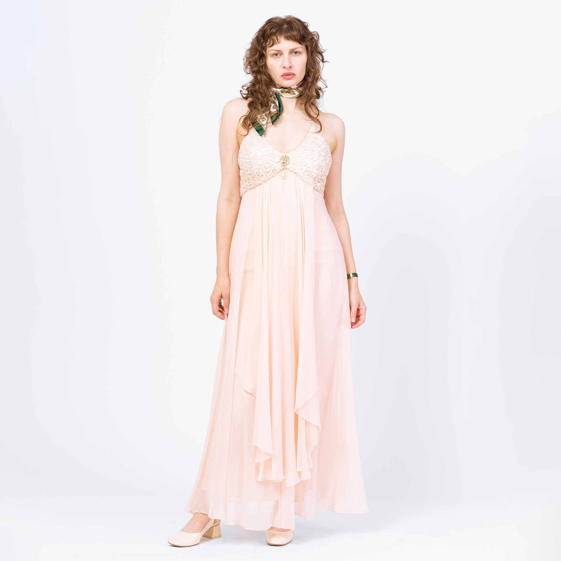 Vintage 90s Cache Blush Pink Silk Gown - Medium, Size 8 | Pastel Chiffon Y2K Maxi Prom Dress