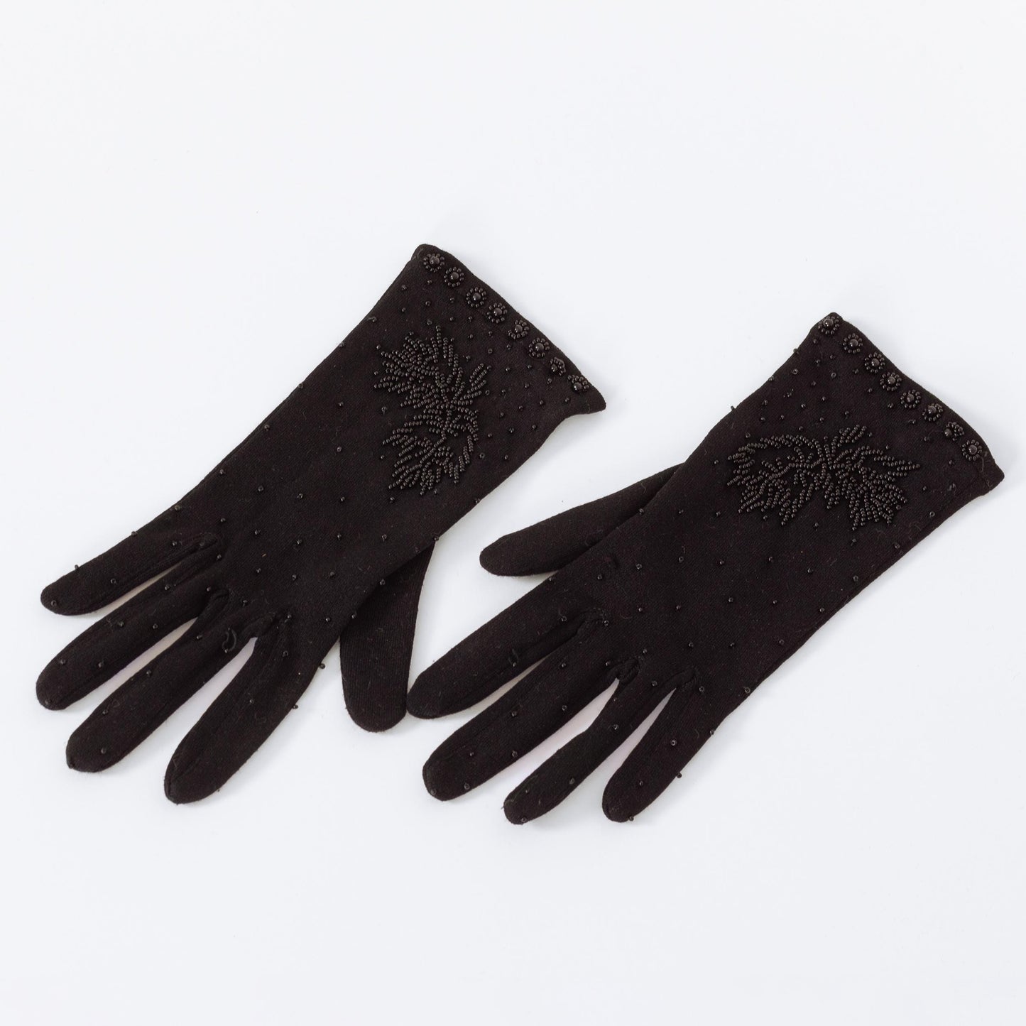 Vintage 50s 60s Black Beaded Evening Gloves - Small