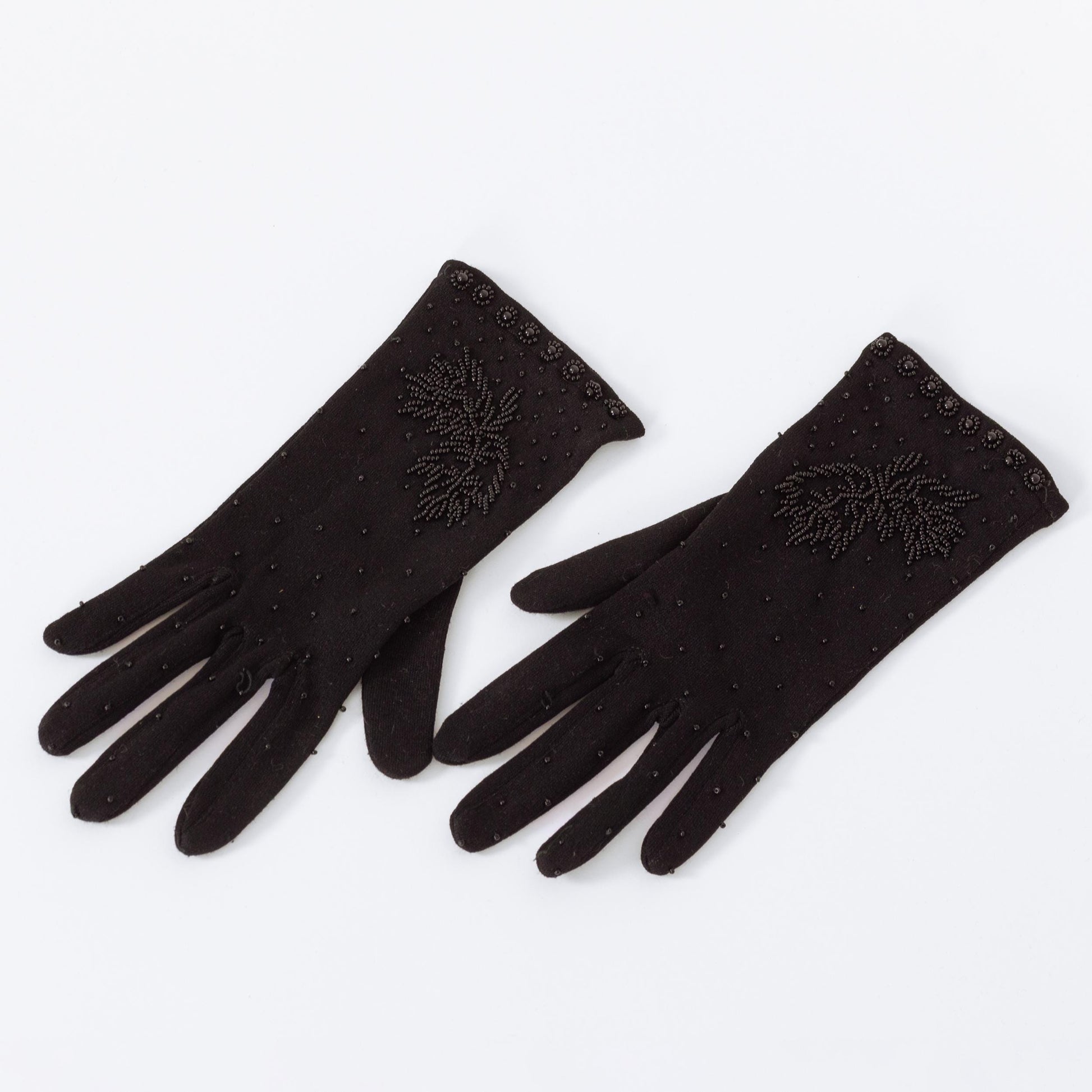 Vintage 50s 60s Black Beaded Evening Gloves - Small