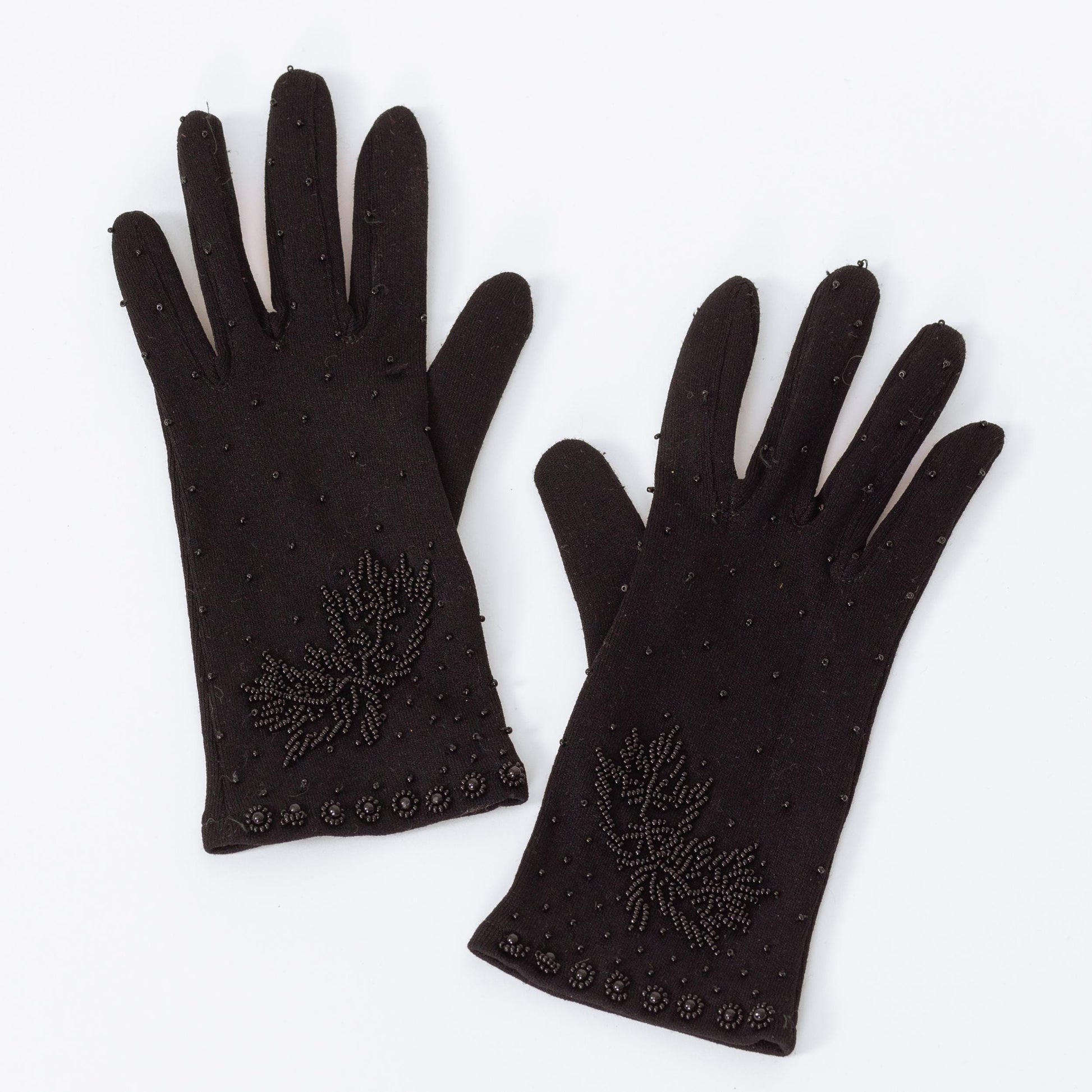 Vintage 50s 60s Black Beaded Evening Gloves - Small