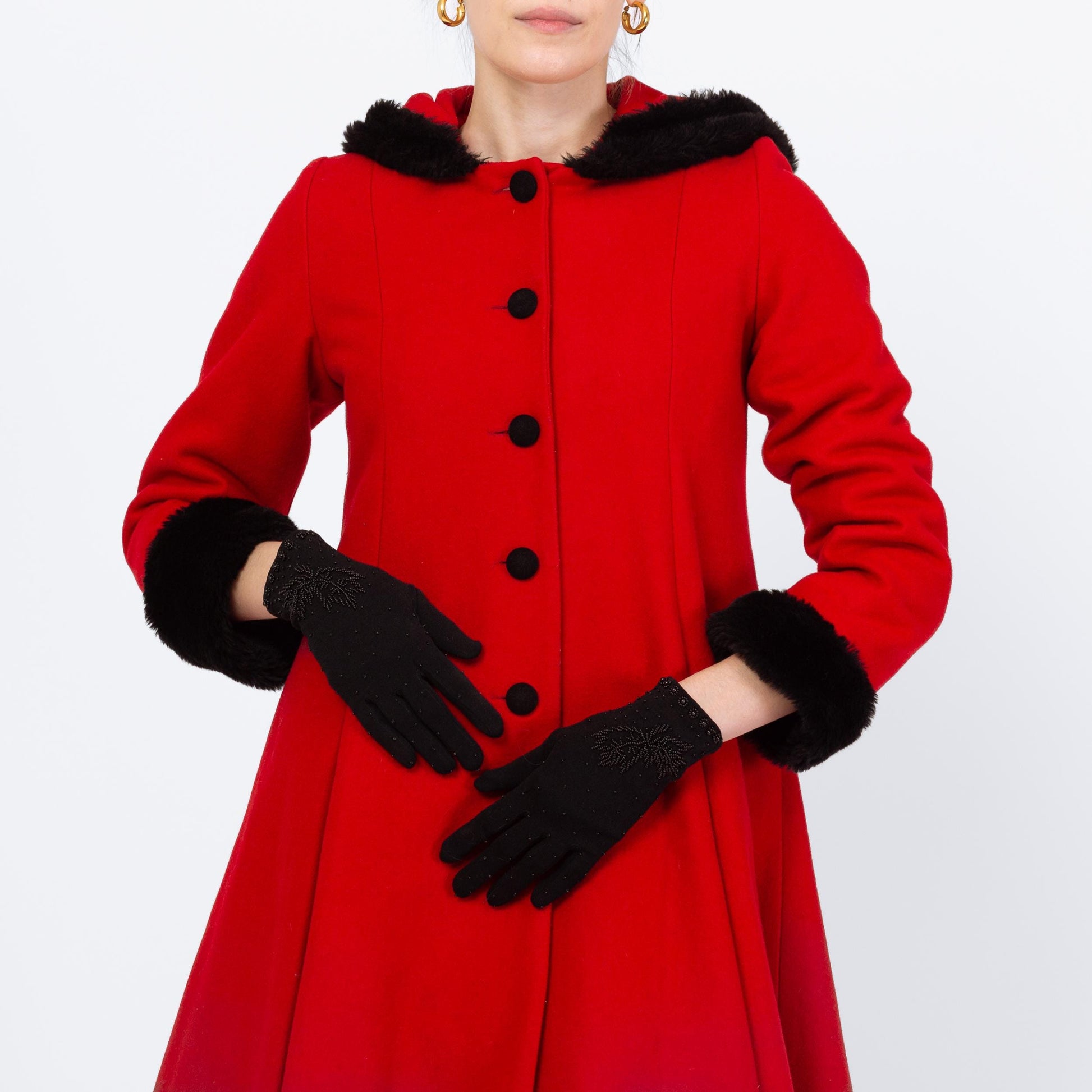 Vintage 50s 60s Black Beaded Evening Gloves - Small