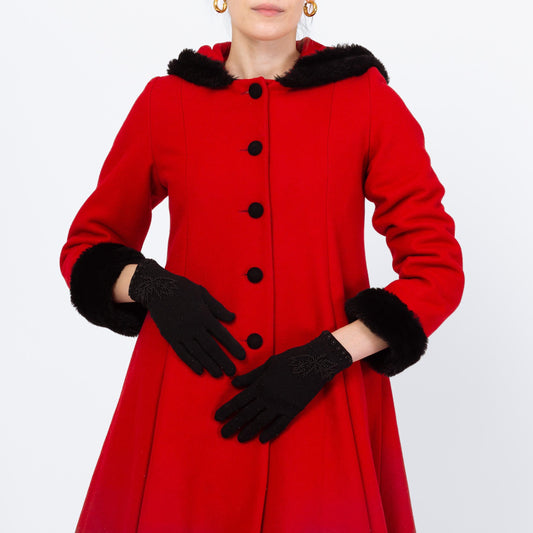 Vintage 50s 60s Black Beaded Evening Gloves - Small