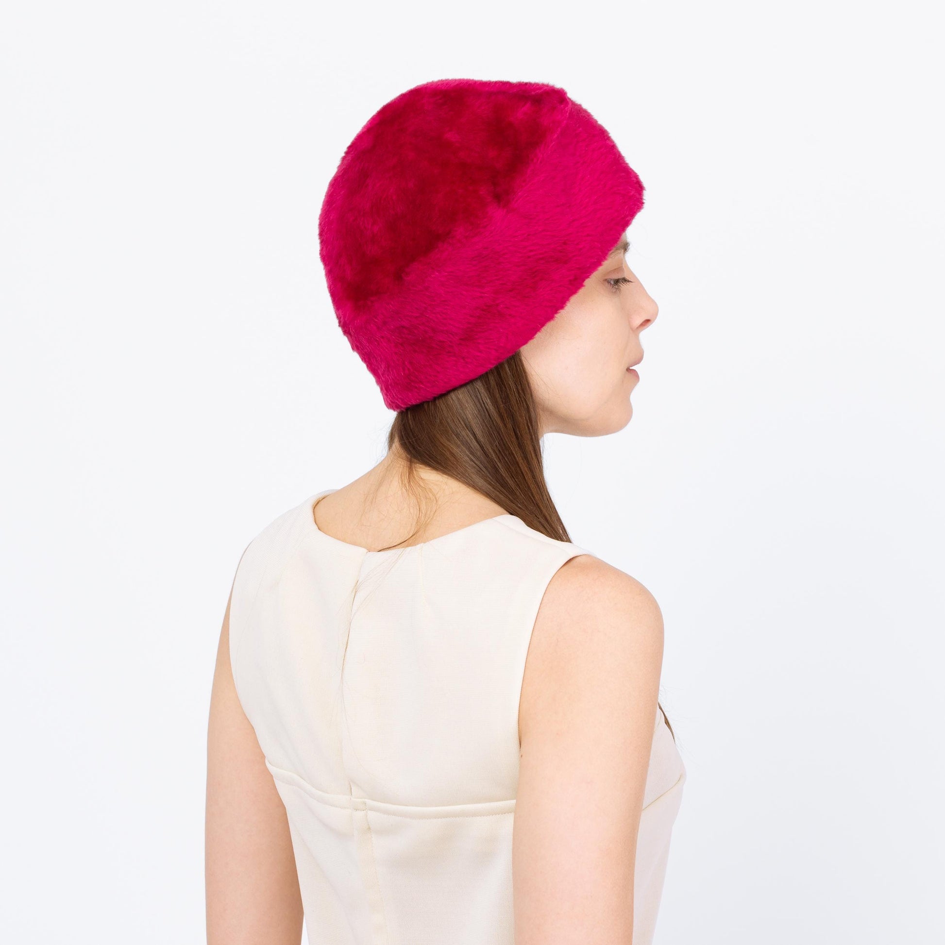 Vintage 50s 60 Miss Dior Magenta Pink Faux Fur Pillbox Hat - XS to Small