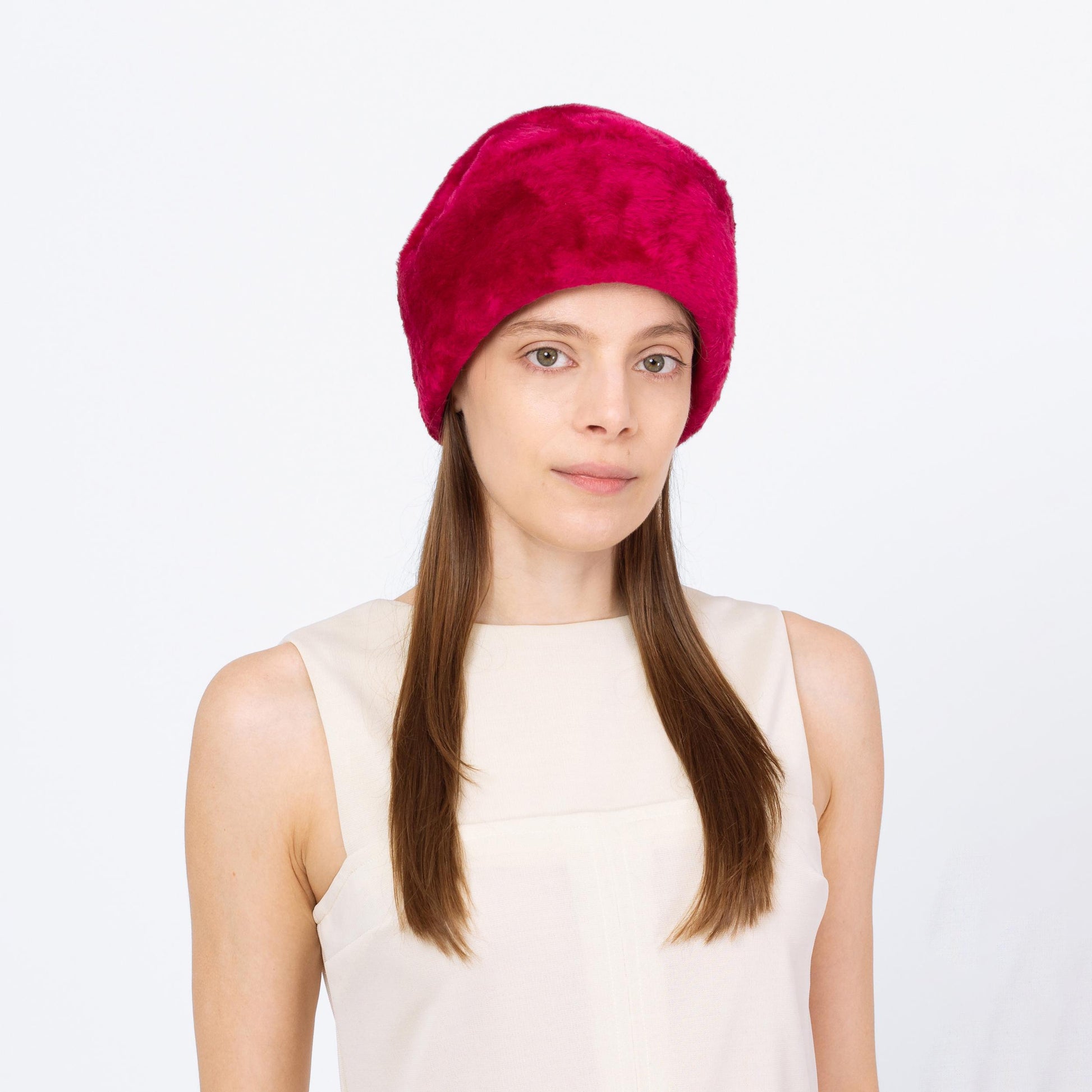 Vintage 50s 60 Miss Dior Magenta Pink Faux Fur Pillbox Hat - XS to Small