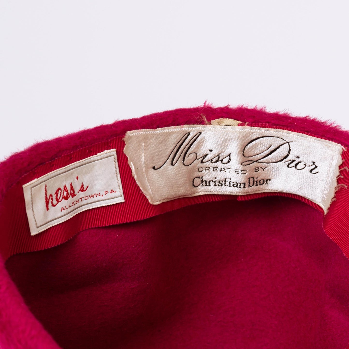 Vintage 50s 60 Miss Dior Magenta Pink Faux Fur Pillbox Hat - XS to Small