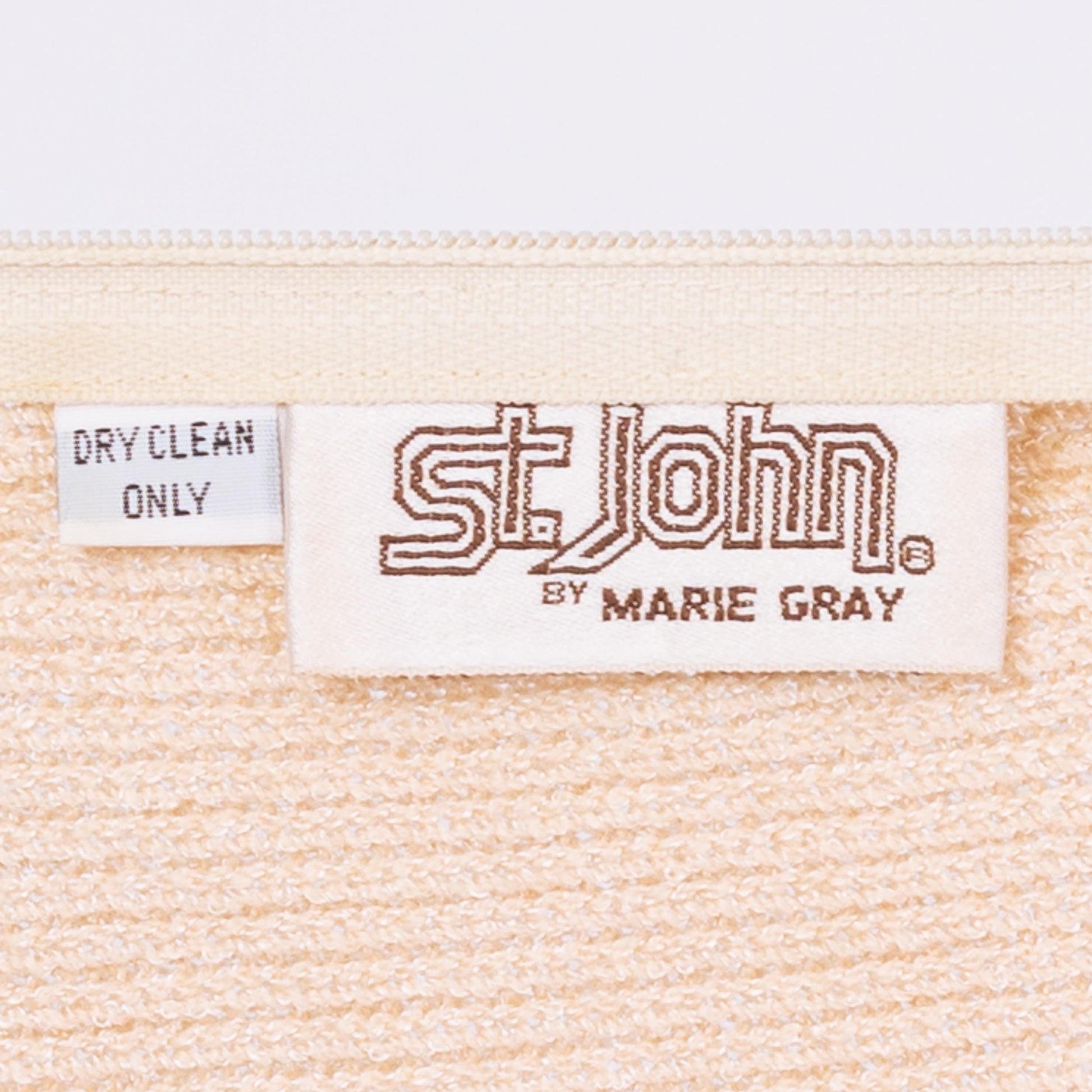 Vintage 80s St. John Deco Cream Knit Sequin Dress - Small | Retro Long Sleeve Ribbed Cocktail Party Dress