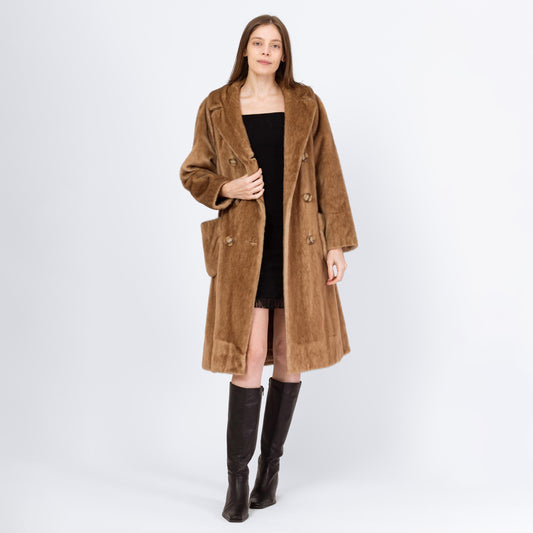 Vintage 70s Caramel Faux Fur Winter Coat - Medium | Glam Plush Winter Teddy Jacket, Mob Wife Overcoat
