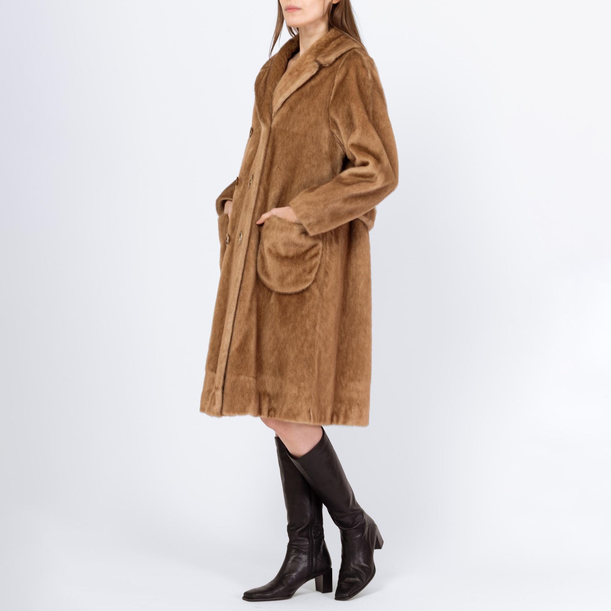 Vintage 70s Caramel Faux Fur Winter Coat - Medium | Glam Plush Winter Teddy Jacket, Mob Wife Overcoat