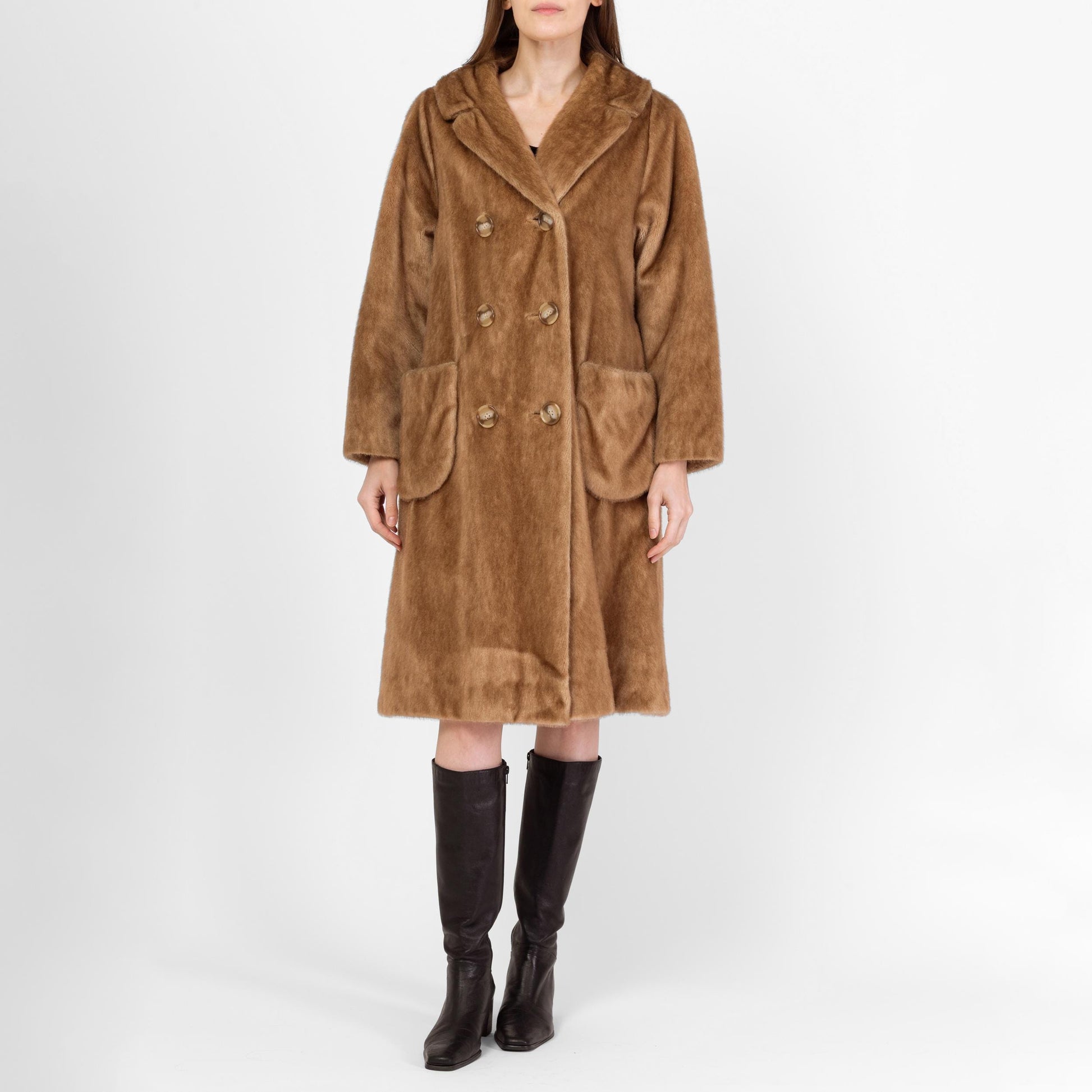 Vintage 70s Caramel Faux Fur Winter Coat - Medium | Glam Plush Winter Teddy Jacket, Mob Wife Overcoat