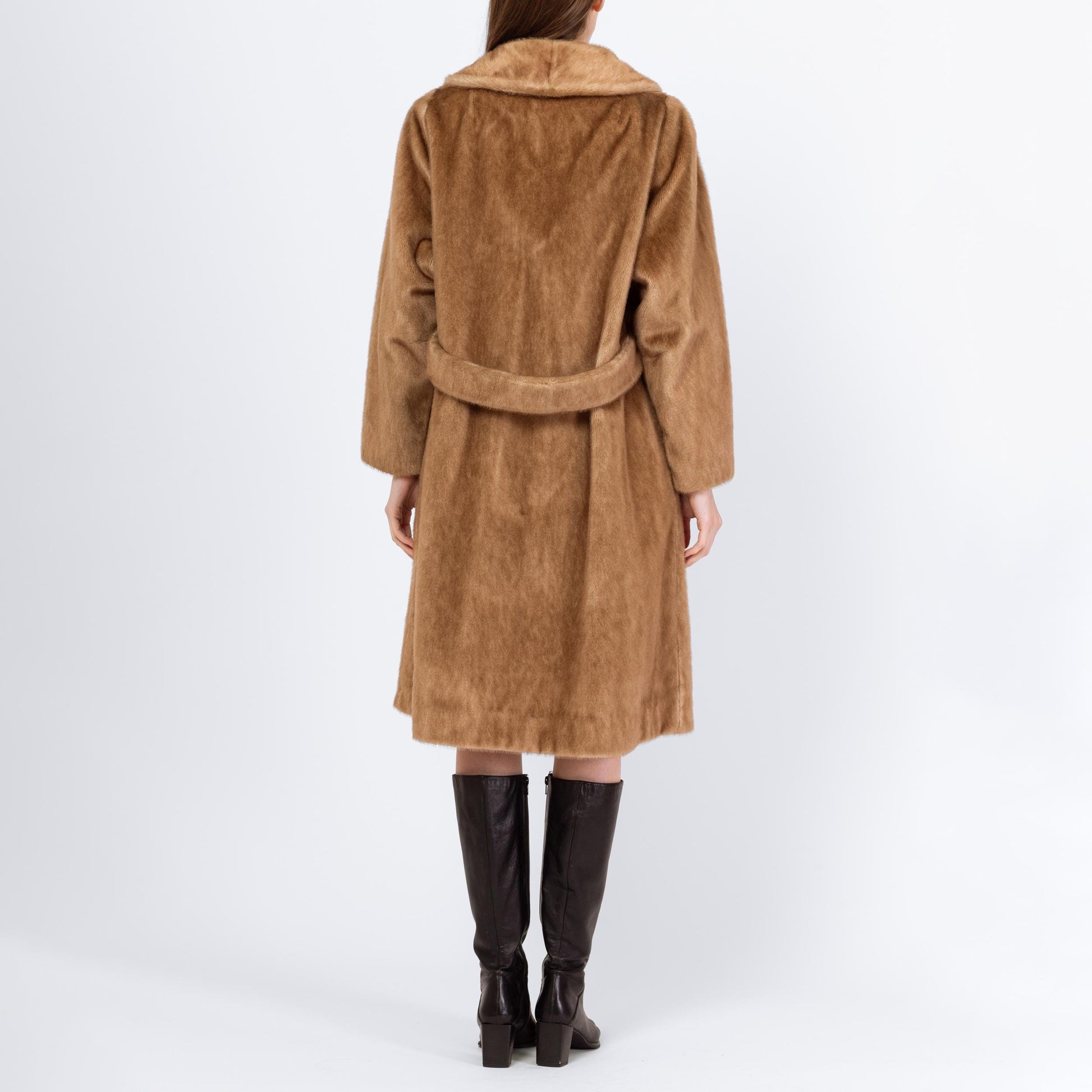 Vintage 70s Caramel Faux Fur Winter Coat - Medium | Glam Plush Winter Teddy Jacket, Mob Wife Overcoat