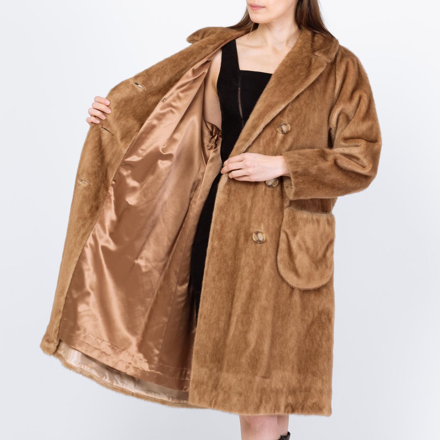 Vintage 70s Caramel Faux Fur Winter Coat - Medium | Glam Plush Winter Teddy Jacket, Mob Wife Overcoat