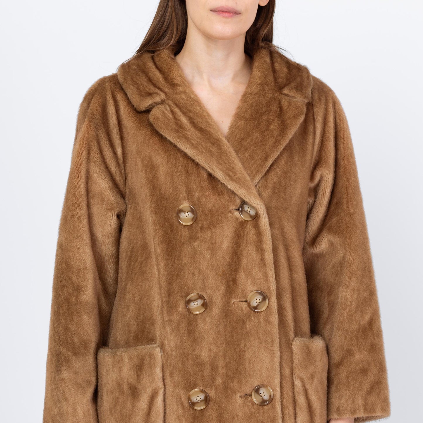 Vintage 70s Caramel Faux Fur Winter Coat - Medium | Glam Plush Winter Teddy Jacket, Mob Wife Overcoat