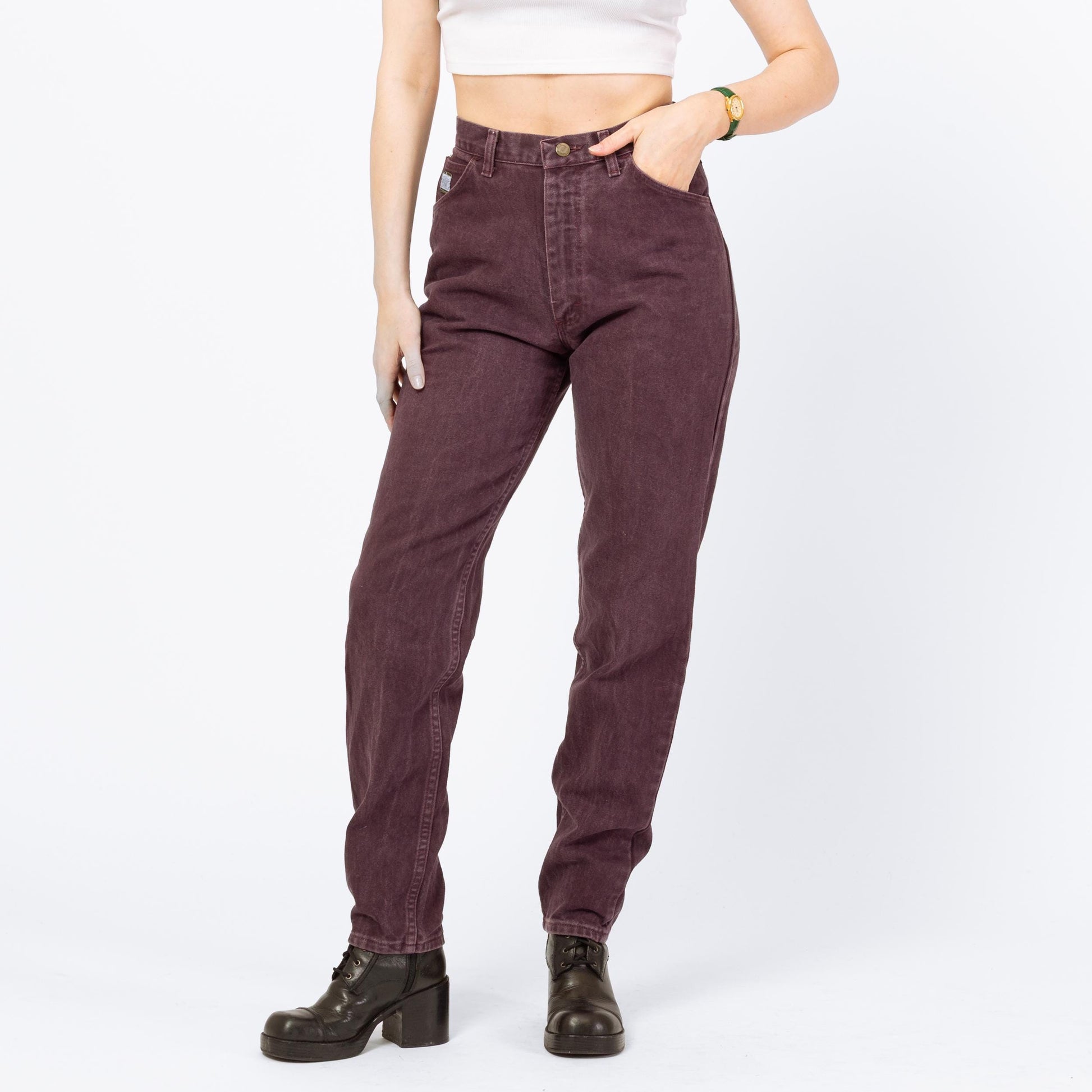 Vintage 90s Wrangler Plum Purple High Waisted Jeans - Small, 27" Waist | Denim Slim Straight Leg Mom Jeans