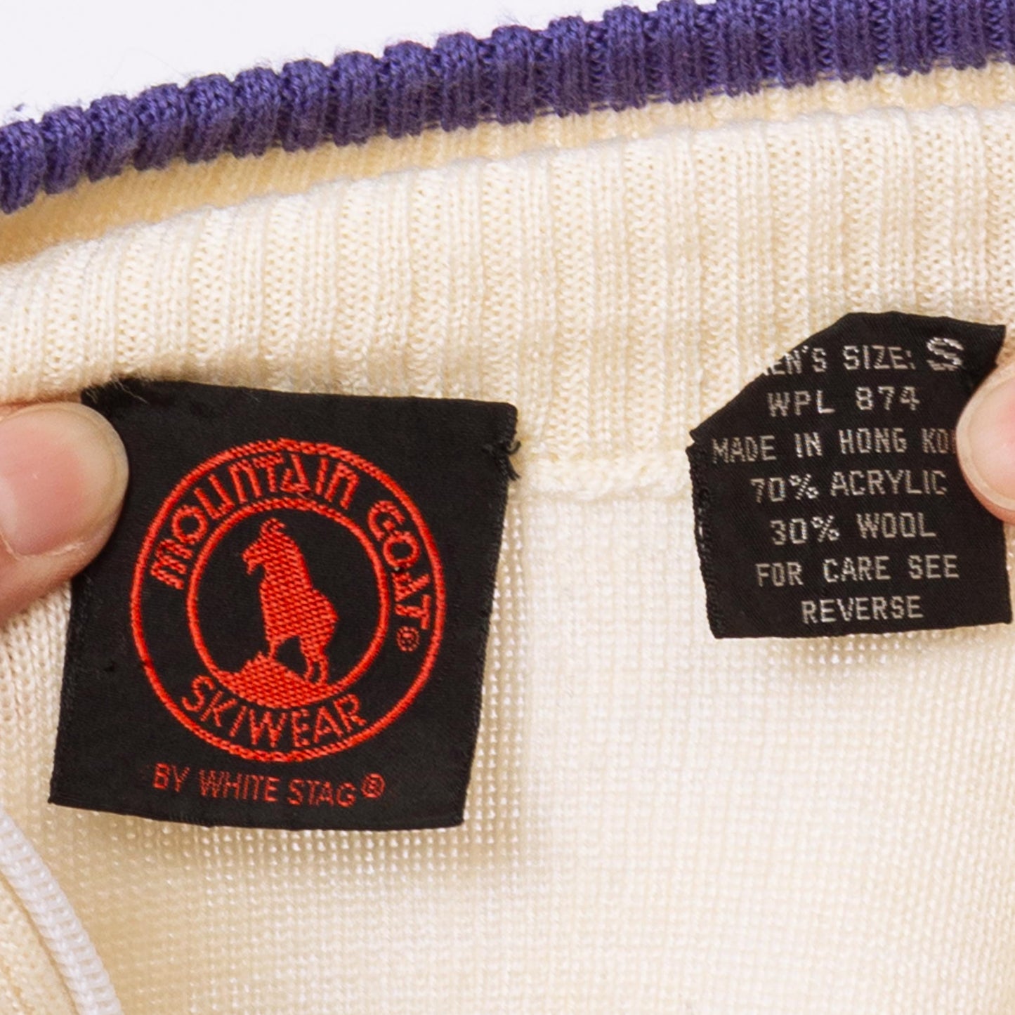 Vintage 80s Cream Striped Half Zip Cropped Ski Sweater - Small | Mountain Goat by White Sag Lightweight Wool Blend Pullover