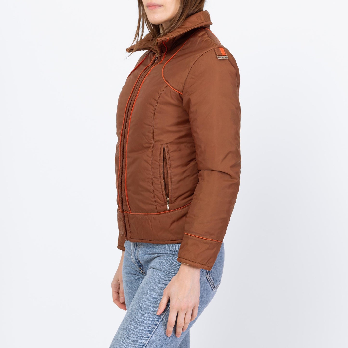 Vintage 70s 80s Chocolate Brown Puffer Ski Jacket - Extra Small | Retro Zip Up Down Fill Winter Coat