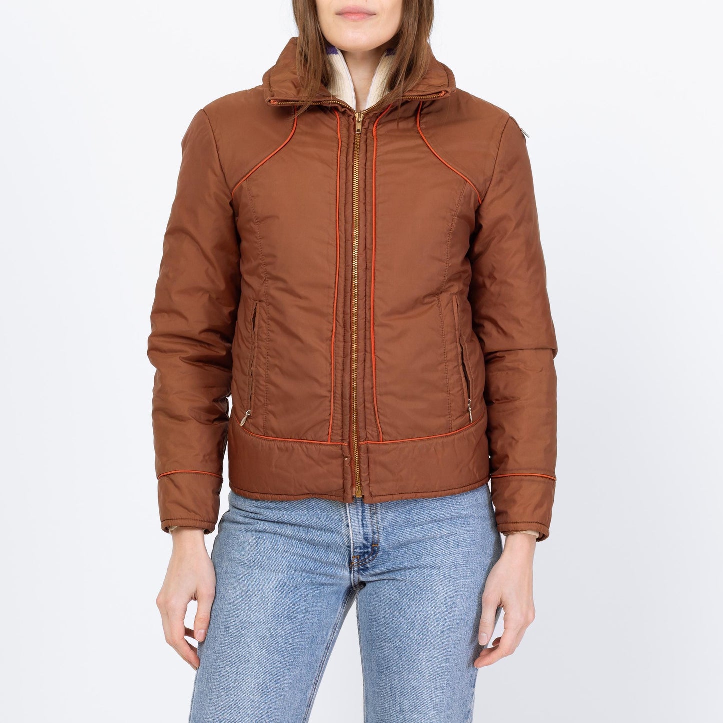 Vintage 70s 80s Chocolate Brown Puffer Ski Jacket - Extra Small | Retro Zip Up Down Fill Winter Coat