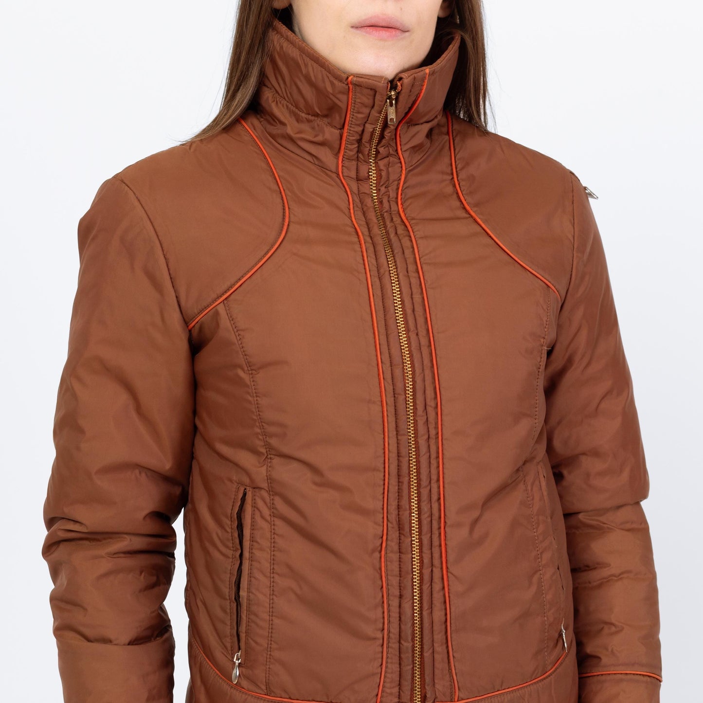 Vintage 70s 80s Chocolate Brown Puffer Ski Jacket - Extra Small | Retro Zip Up Down Fill Winter Coat