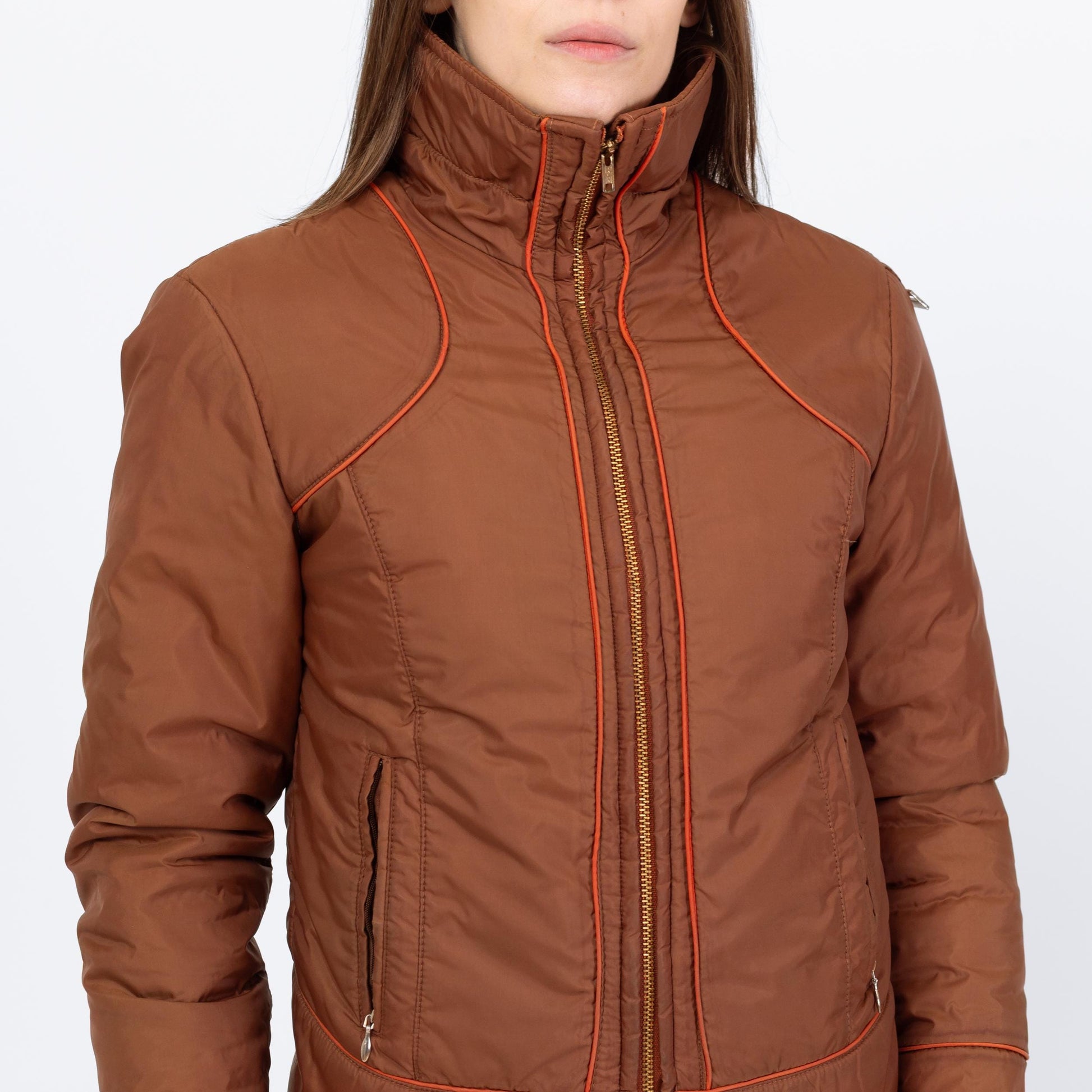 Vintage 70s 80s Chocolate Brown Puffer Ski Jacket - Extra Small | Retro Zip Up Down Fill Winter Coat