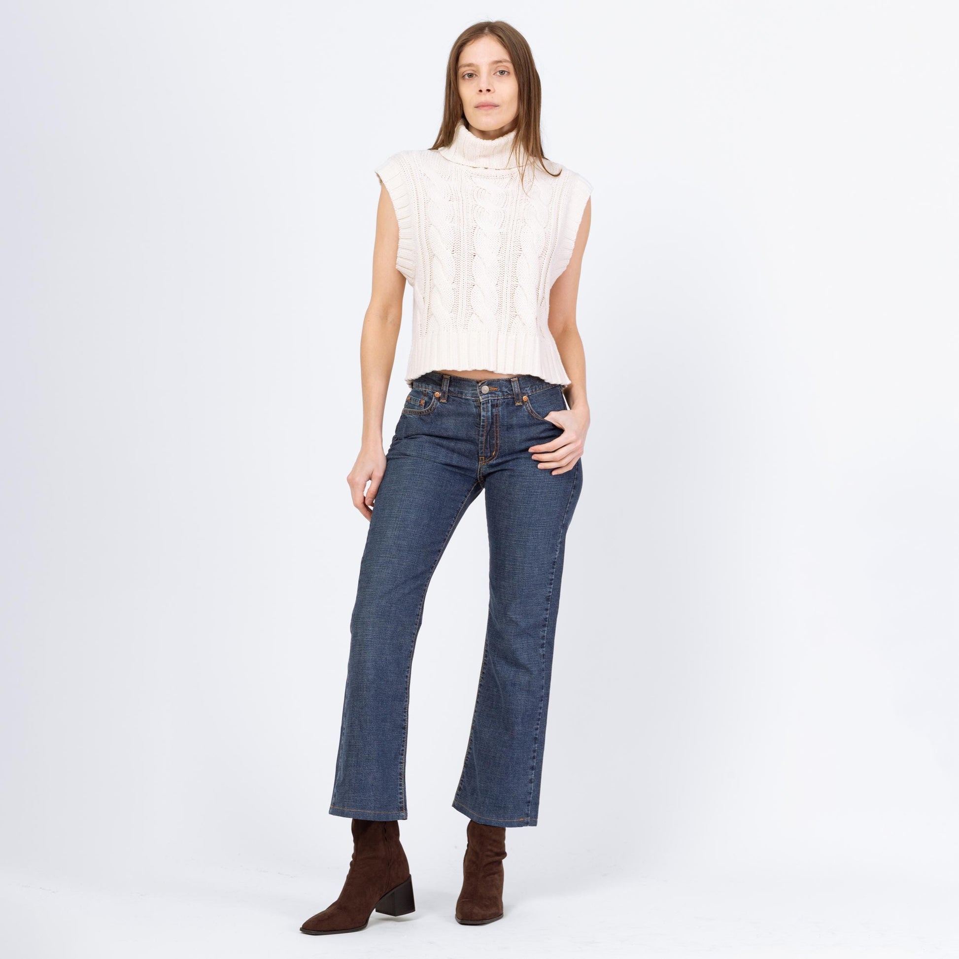 Vintage 90s Lucky Dark Wash Bootcut Jeans – Small | Low Rise Denim 2000s Cropped Jeans