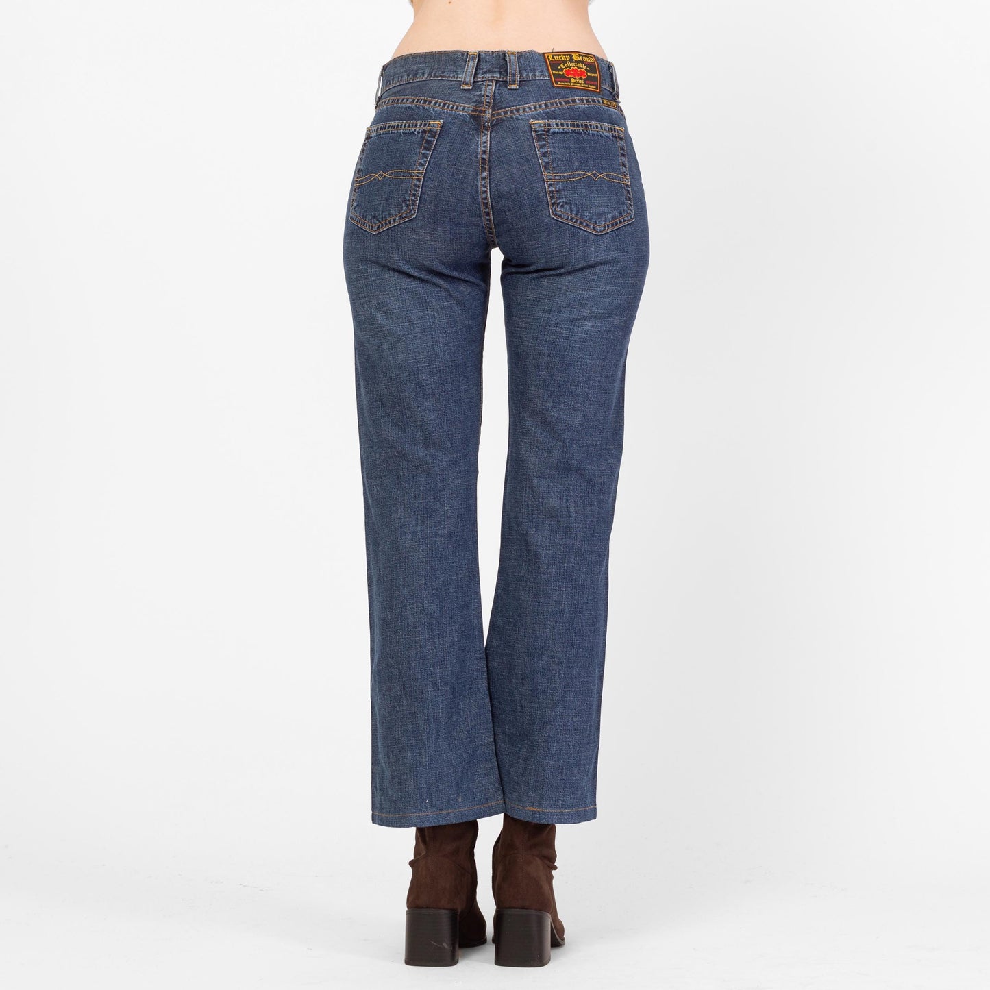 Vintage 90s Lucky Dark Wash Bootcut Jeans – Small | Low Rise Denim 2000s Cropped Jeans