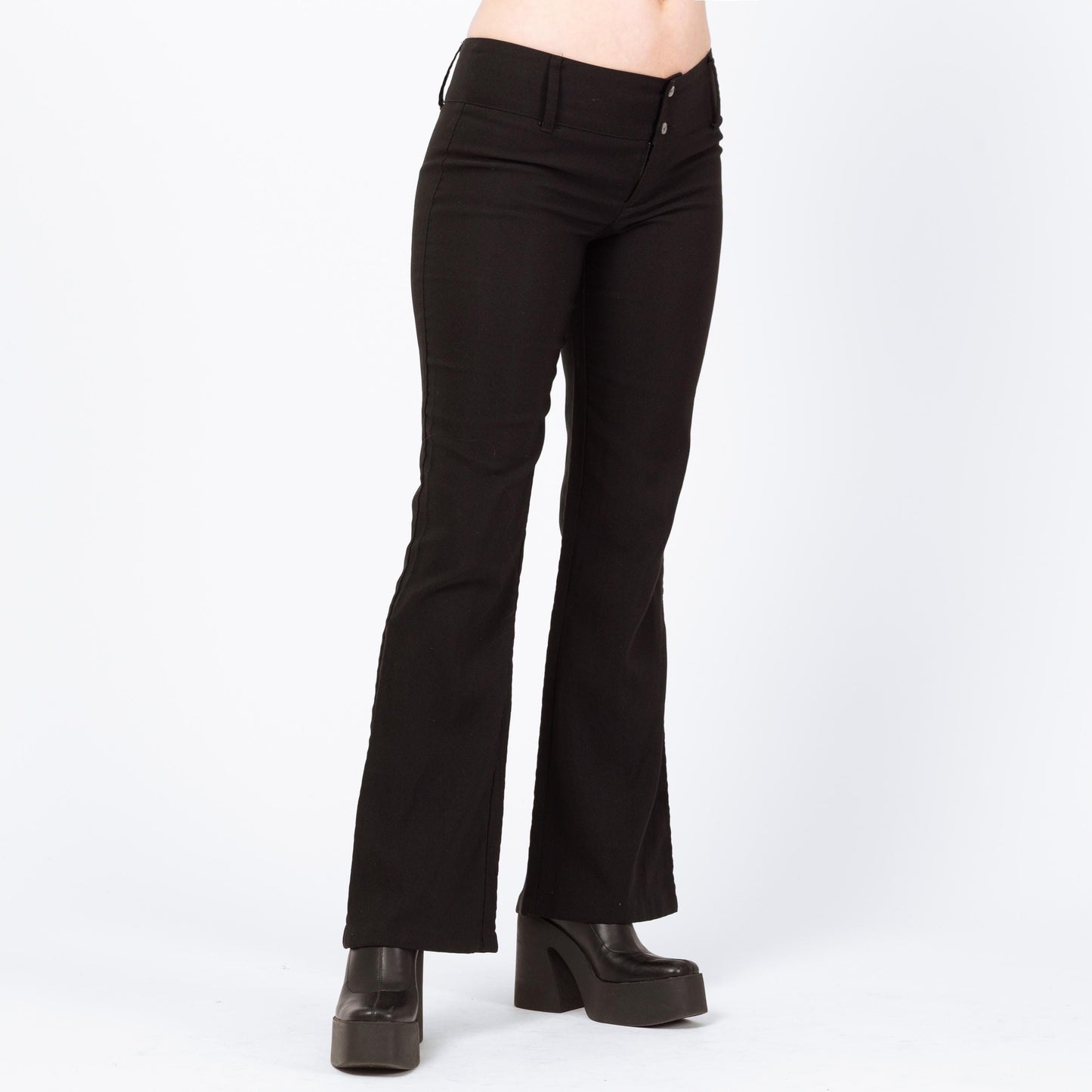 Vintage Y2K Black Low Rise Flared Pants - Small | 2000s Stretchy Bell Bottom Flares