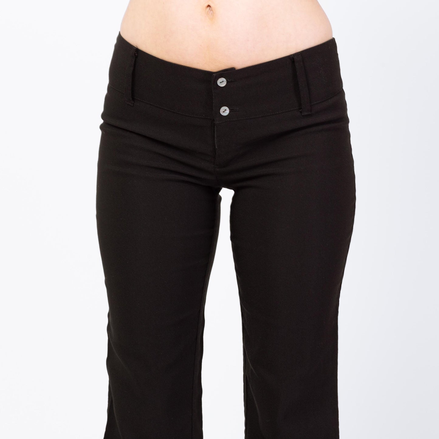 Vintage Y2K Black Low Rise Flared Pants - Small | 2000s Stretchy Bell Bottom Flares