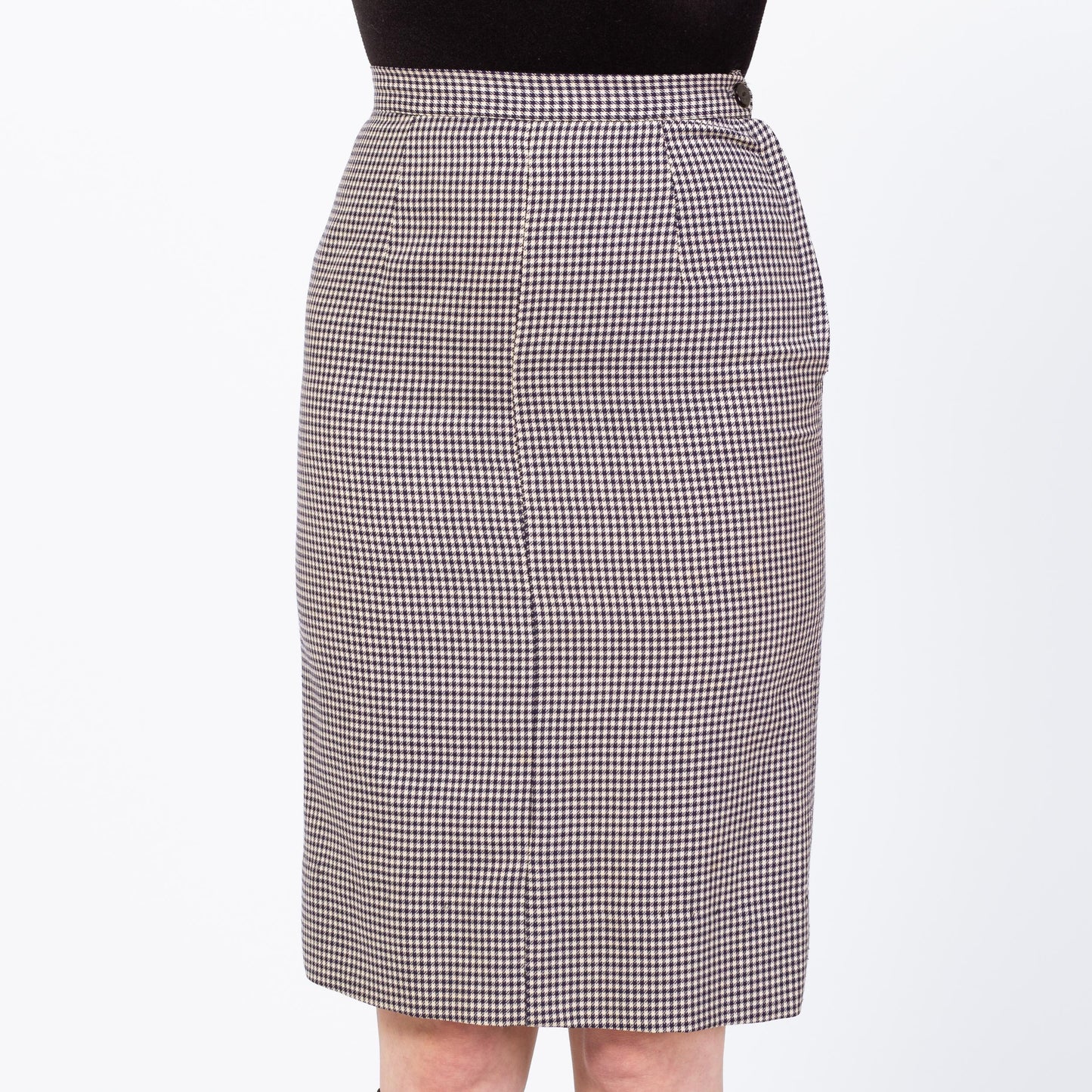 Vintage 1950s Houndstooth Fitted Blazer & Wiggle Skirt Set - Extra Small | 50s 60s Navy Blue White Button Up Matching Outfit
