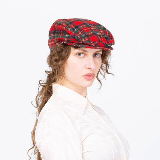 Vintage 70s 80s Pendleton Red Tartan Wool Tweed Flat Cap - Medium | Newsboy Cabbie Hat