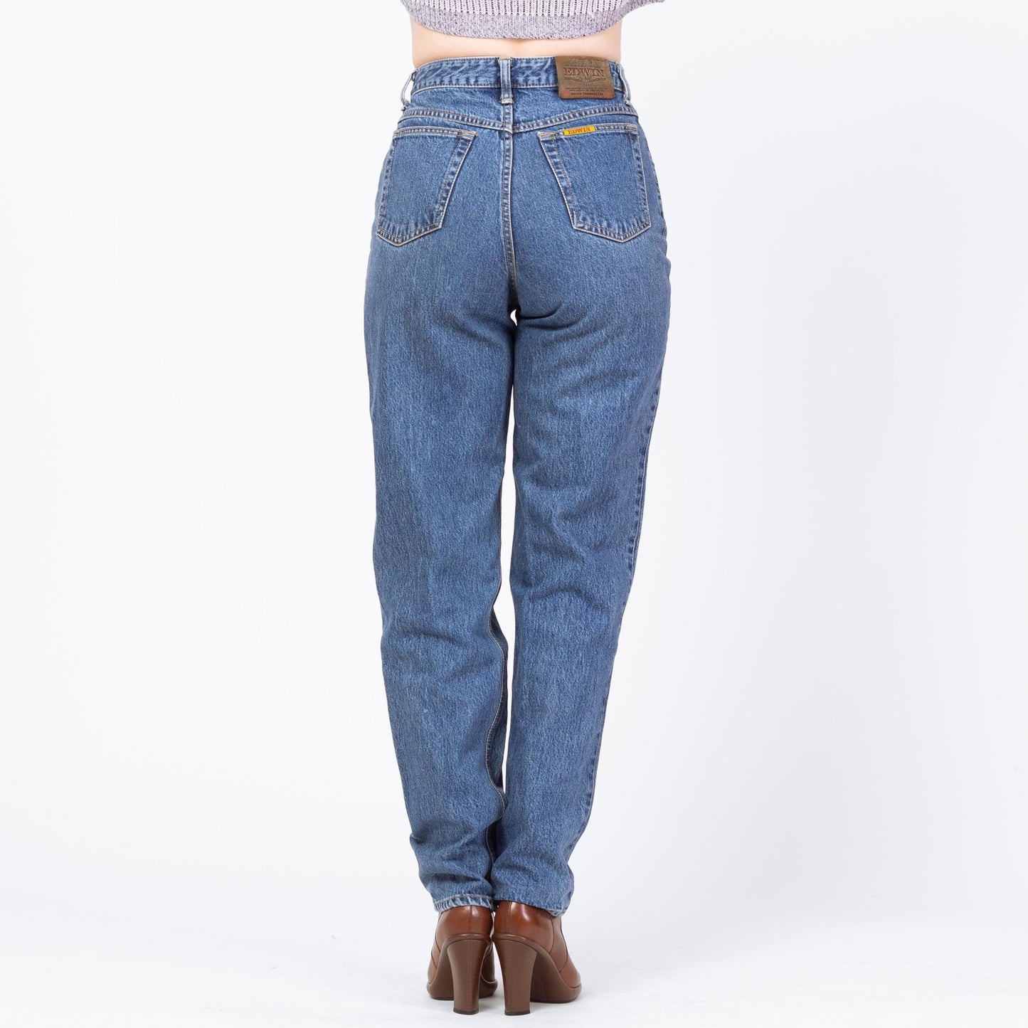 Vintage 90s Medium Wash Denim Jeans - 27x32 | High Waisted Tapered Leg Long Inseam Mom Jeans