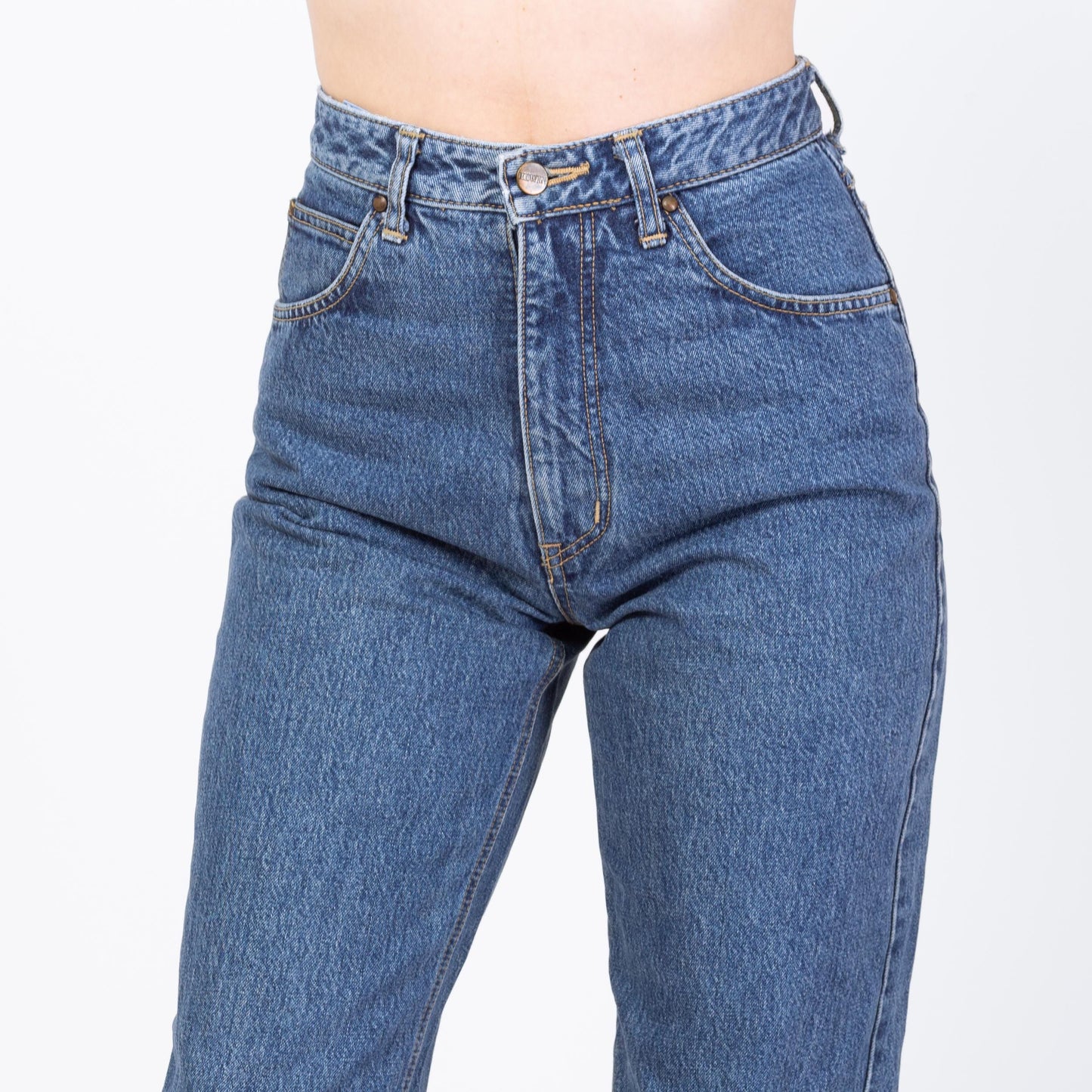 Vintage 90s Medium Wash Denim Jeans - 27x32 | High Waisted Tapered Leg Long Inseam Mom Jeans