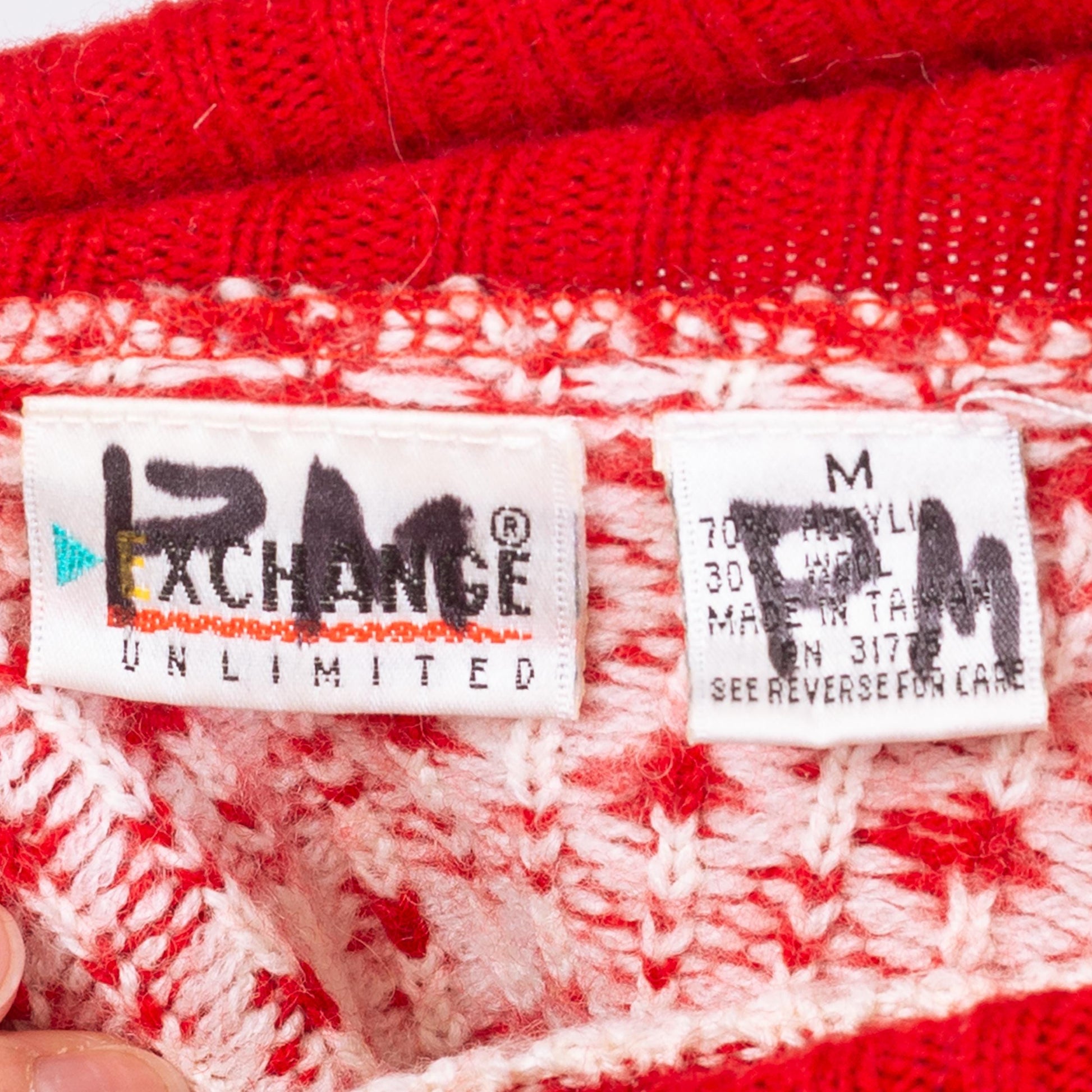 Vintage 90s Red Fair Isle Cropped Sweater - Medium | Retro Knit Nordic Turtleneck Pullover