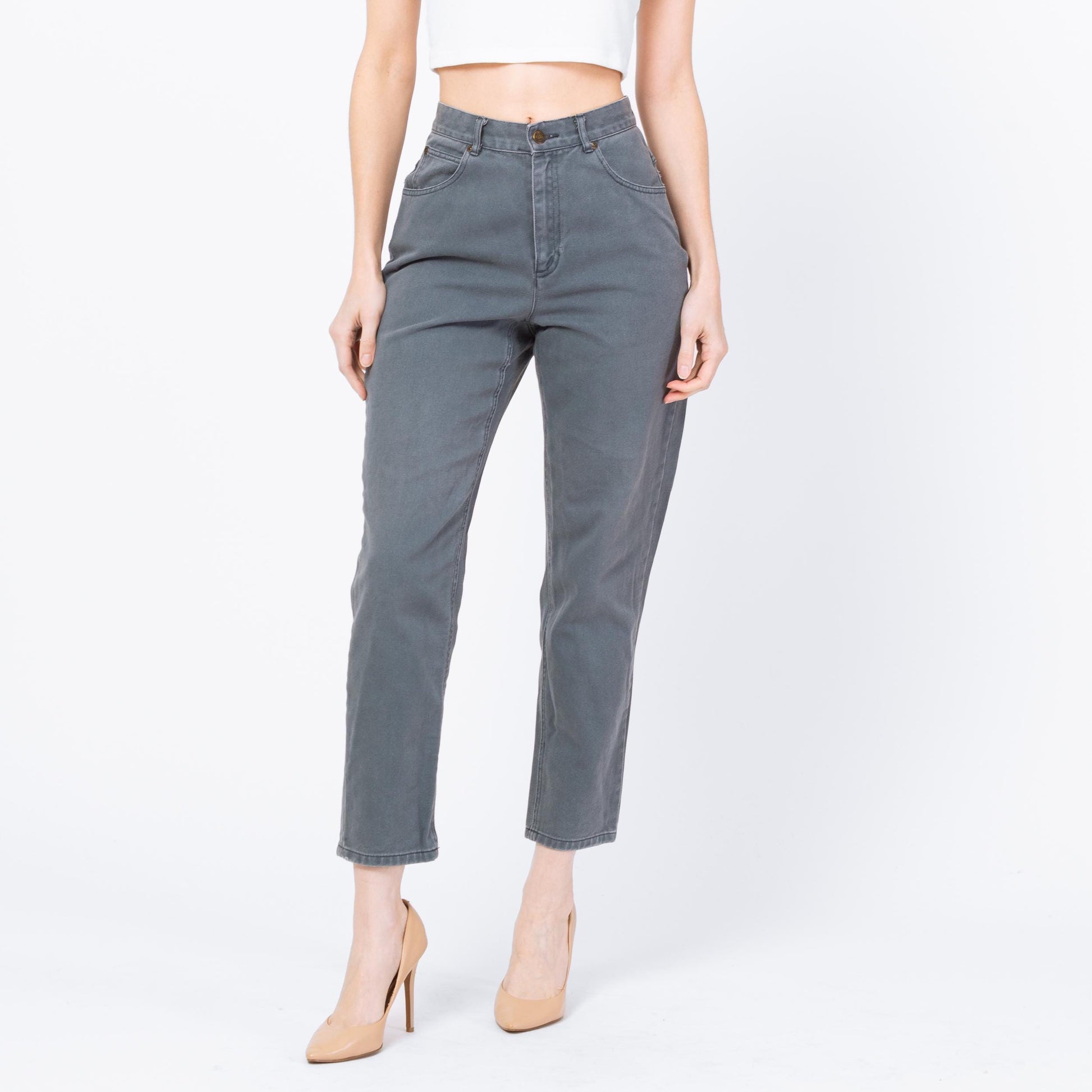 Vintage 90s Slate Blue High Waisted Jeans - Petite Small, 26" Waist | Denim Slim Straight Leg Mom Jeans