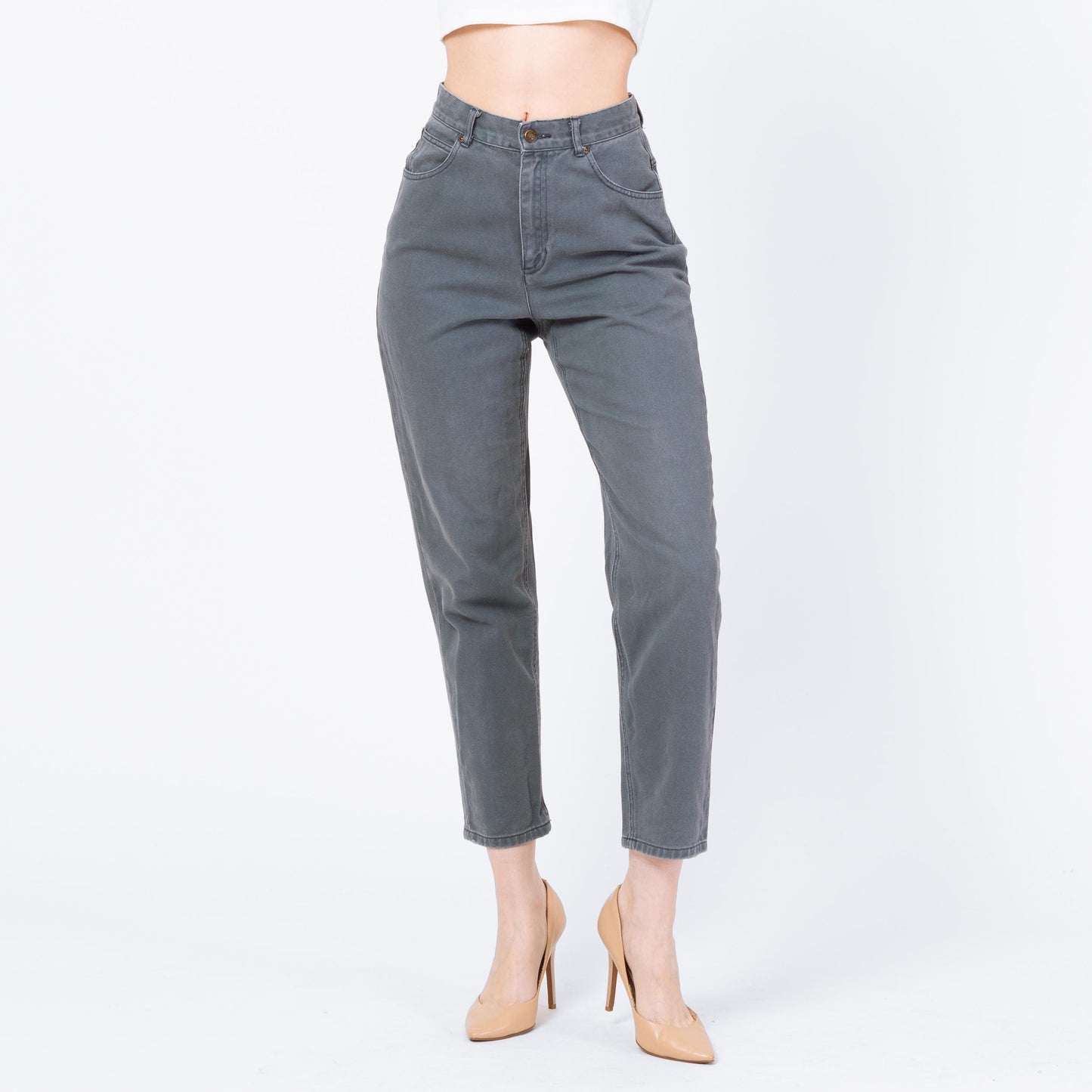 Vintage 90s Slate Blue High Waisted Jeans - Petite Small, 26" Waist | Denim Slim Straight Leg Mom Jeans