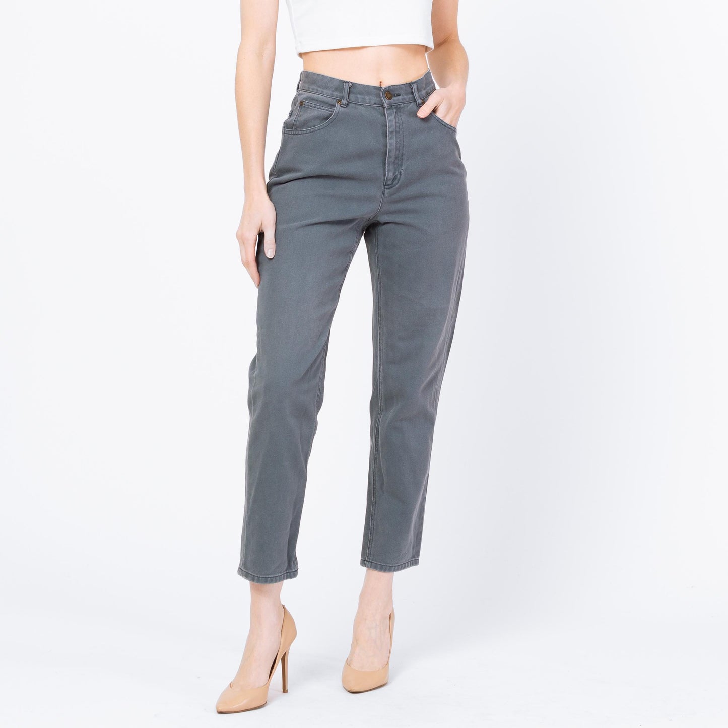 Vintage 90s Slate Blue High Waisted Jeans - Petite Small, 26" Waist | Denim Slim Straight Leg Mom Jeans